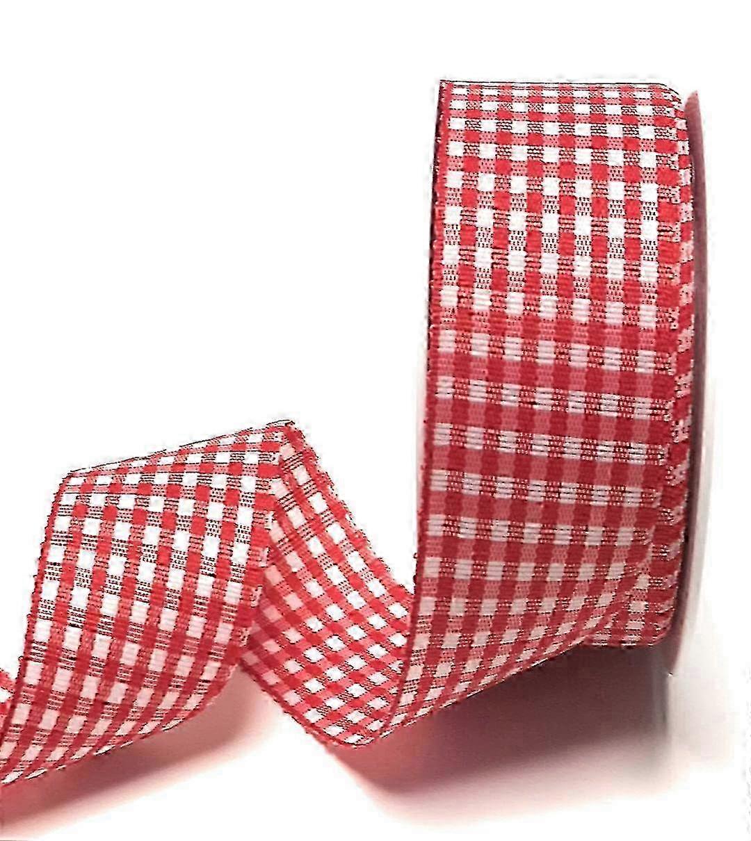 Ribbon 25 m x 40 mm Red / White Checked Ribbon Gingham Check Decorative Ribbon without Wire Red White