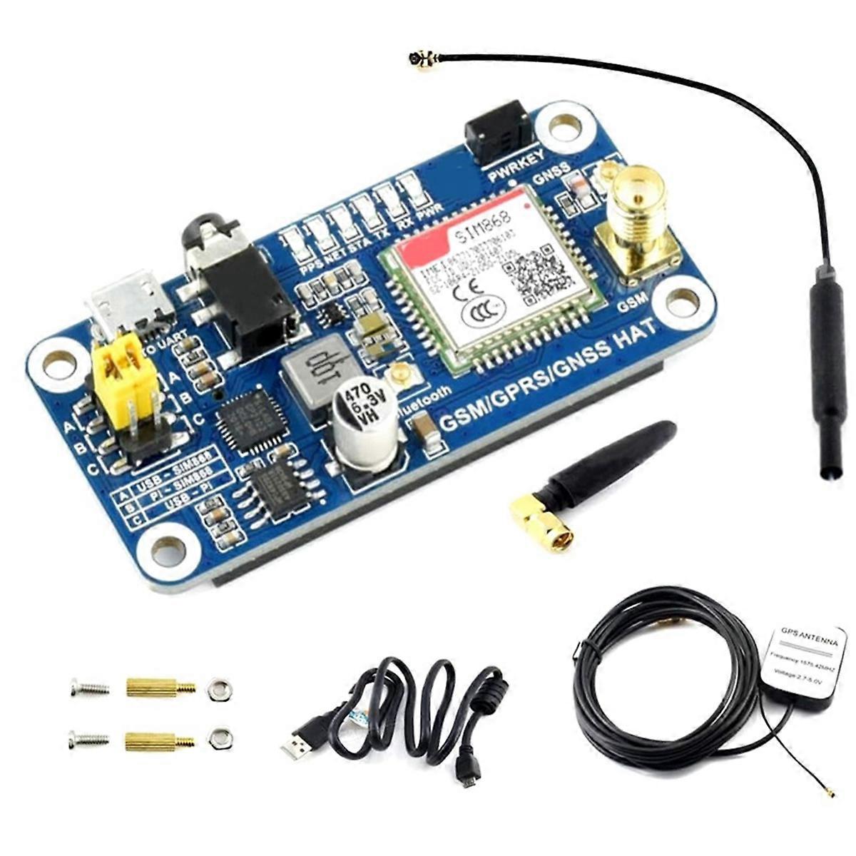 For GSM/GPRS/GNSS Bluetooth HAT Module SMS GPS UART Based on SIM868 for 4B/3B/3B+/2B/Zero/Zero