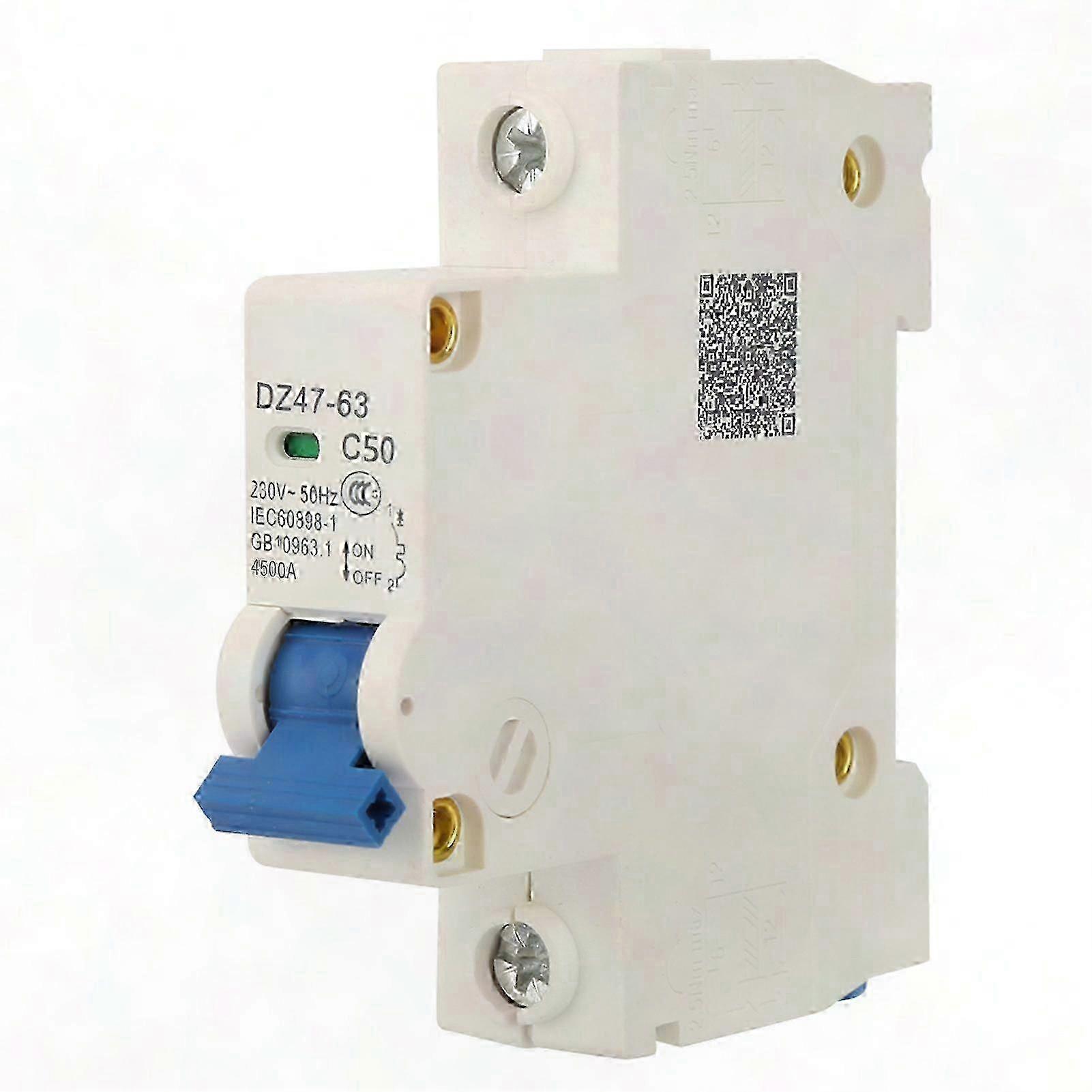 1P 50A 230V AC Mini Circuit Breaker, Short Circuit & Overload Protection, Switch Cutoff Solution