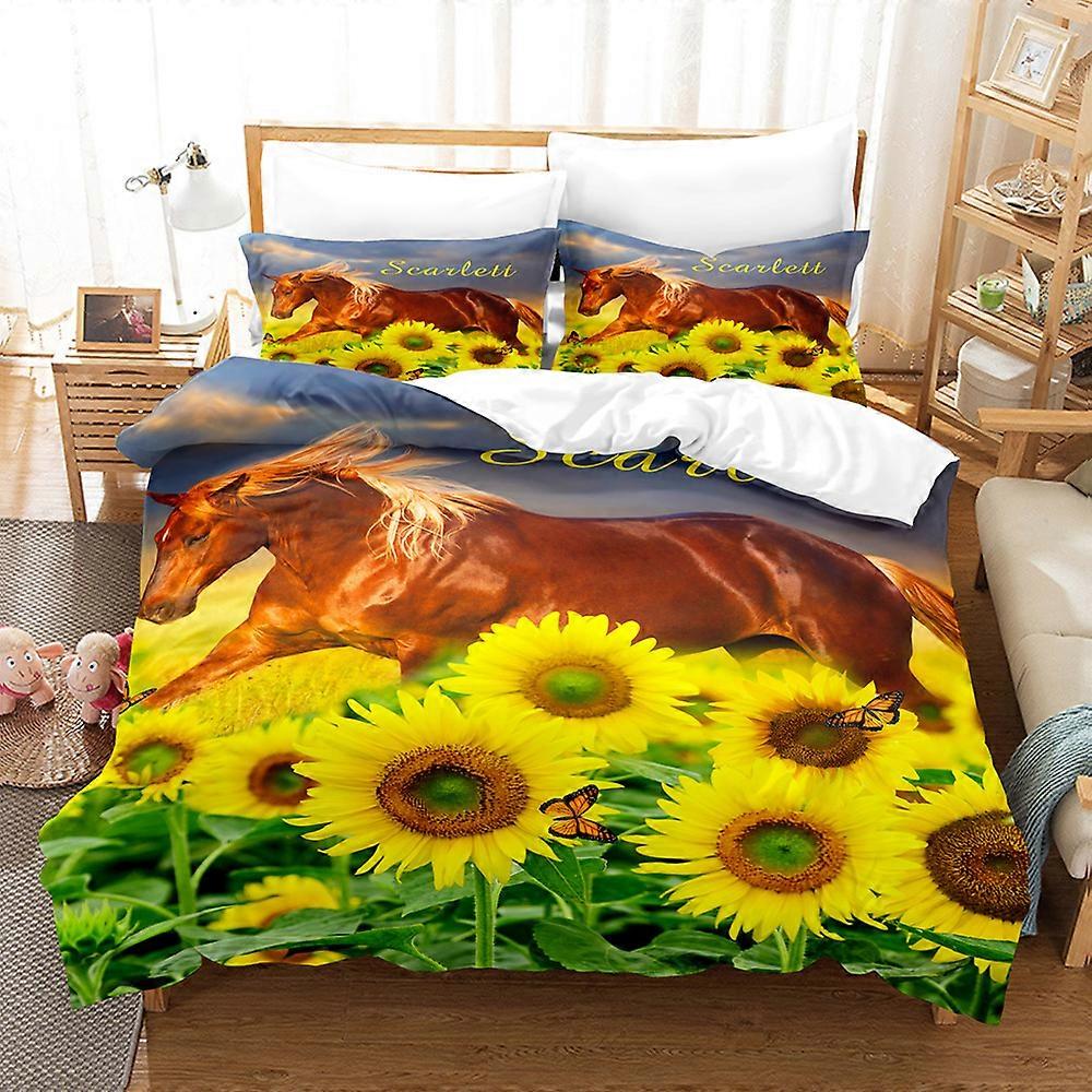 Ensemble de draps et housse de couette imprimés numériquement en trois pièces à motif tournesol