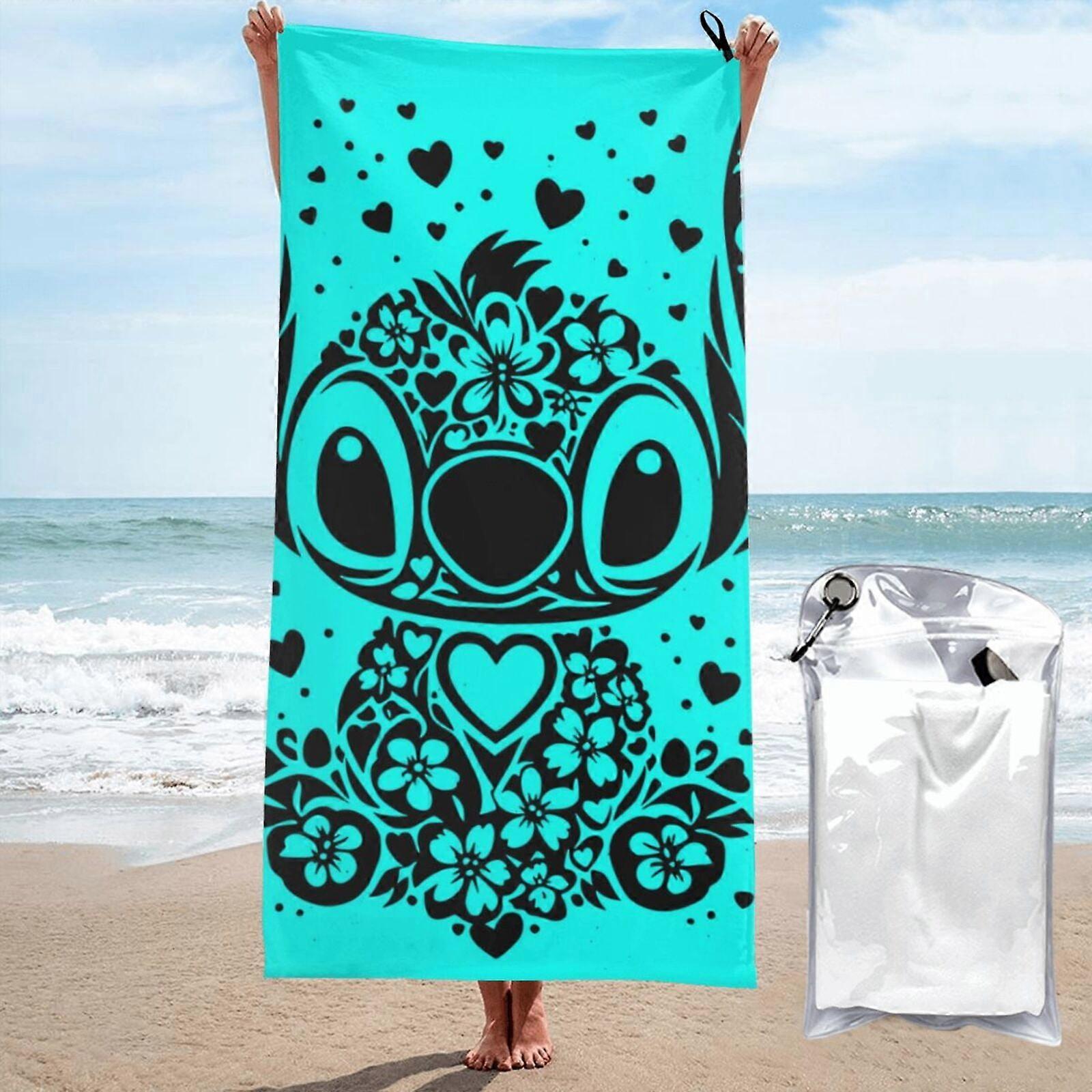 Serviette de plage douce en microfibre à motif de dessin animé Stitch, très absorbante, à séchage rapide, idéale pour la piscine