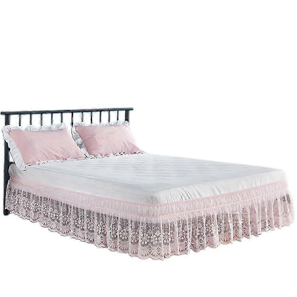 Lace Wrap Around Elastic Bed Skirt Easy On/Off Elastic Wrap Around Dust Ruffle Washable Universal Bed Ruffle