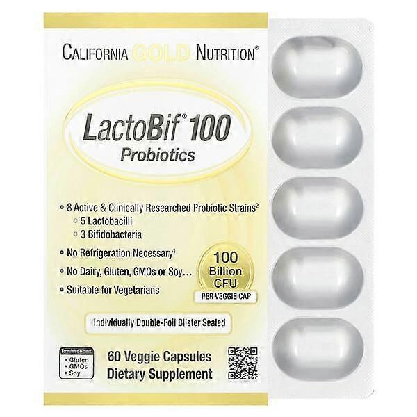 California Gold Nutrition, LactoBifÃÂÃÂÃÂÃÂÃÂÃÂÃÂÃÂ® 100 Probiotics, 100 Billion CFU, 60 Veggie Capsules