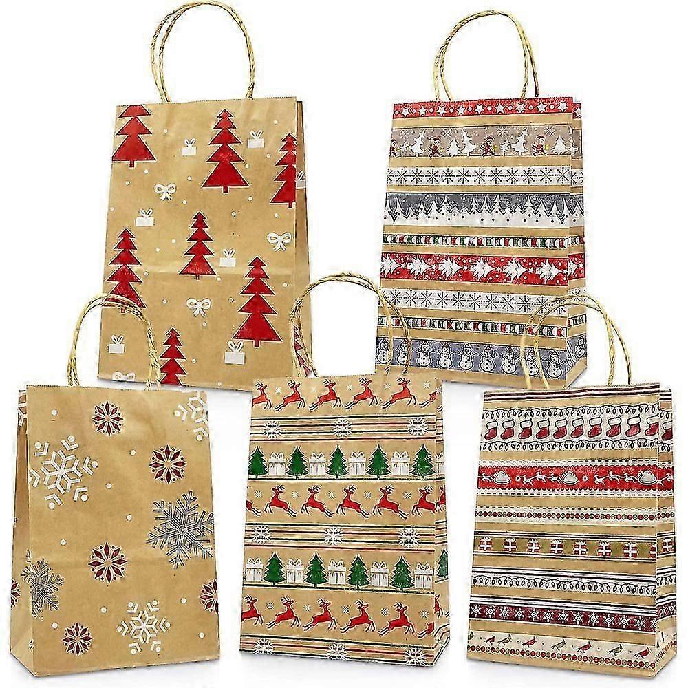 زينة عيد الميلاد ، 24 عبوة من أكياس هدايا عيد الميلاد ، أكياس ورقية لعيد الميلاد بمقابض ، أكياس عيد الميلاد مع مطبوعات عيد الميلاد
