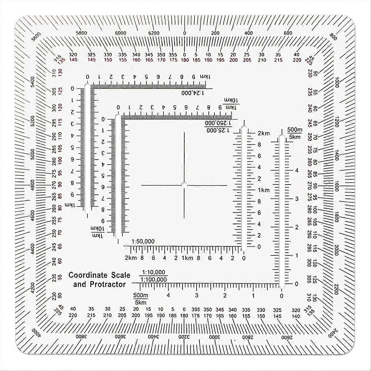 Square Coordinate Scale Protractor for Land Navigation