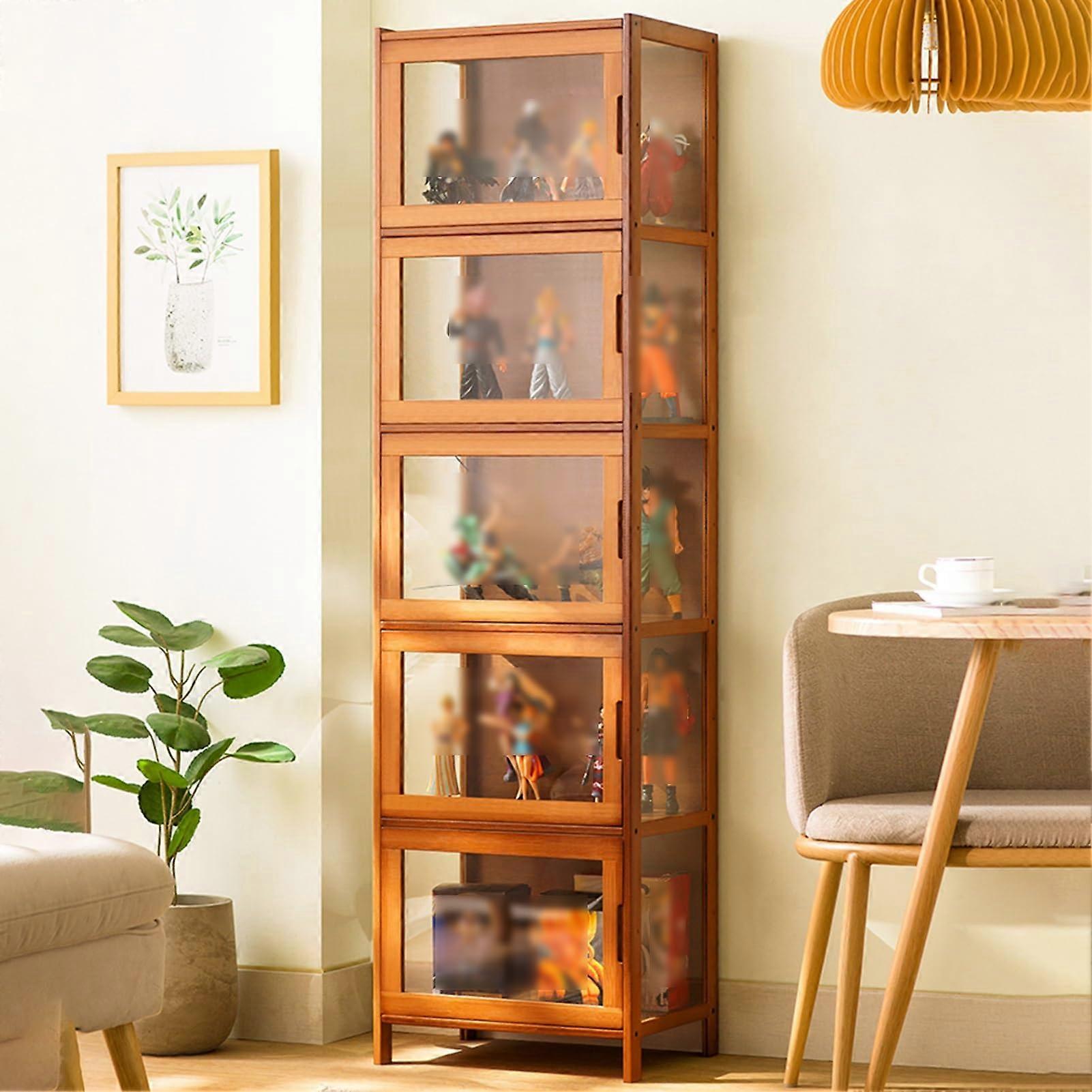 Glass Display Cabinet With Bamboo Frame, DustProof Curio Cabinet For Collectibles, Playroom Bookcase, 155 x 43 x 32 Cm