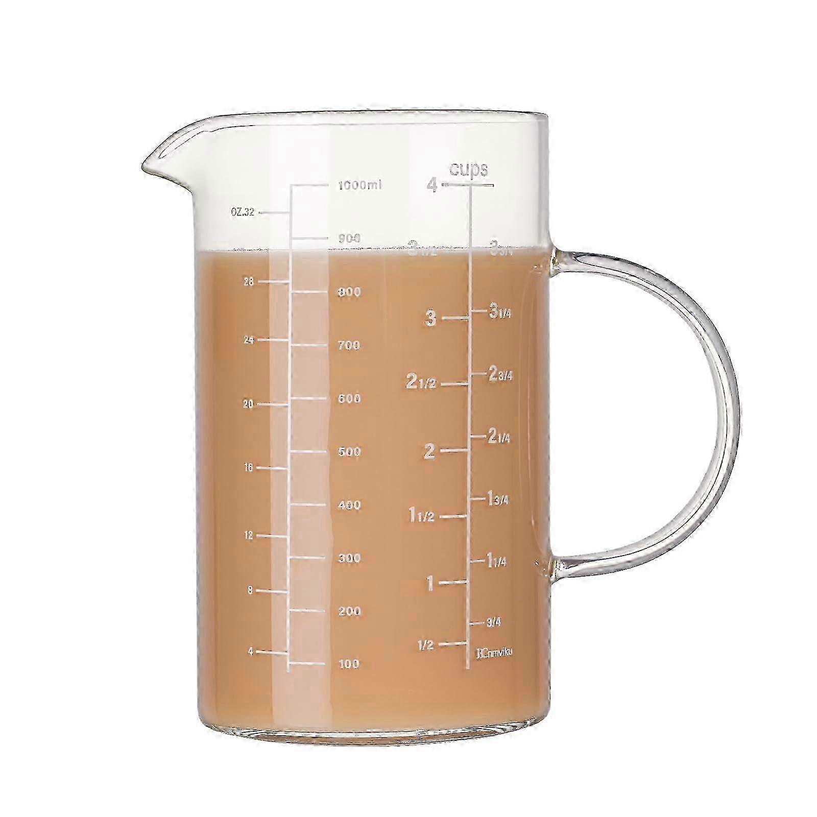 25-26 1000ml Borosilicate Glass Measuring Cup - Insulated Handle & V-Spout for Kitchen Use