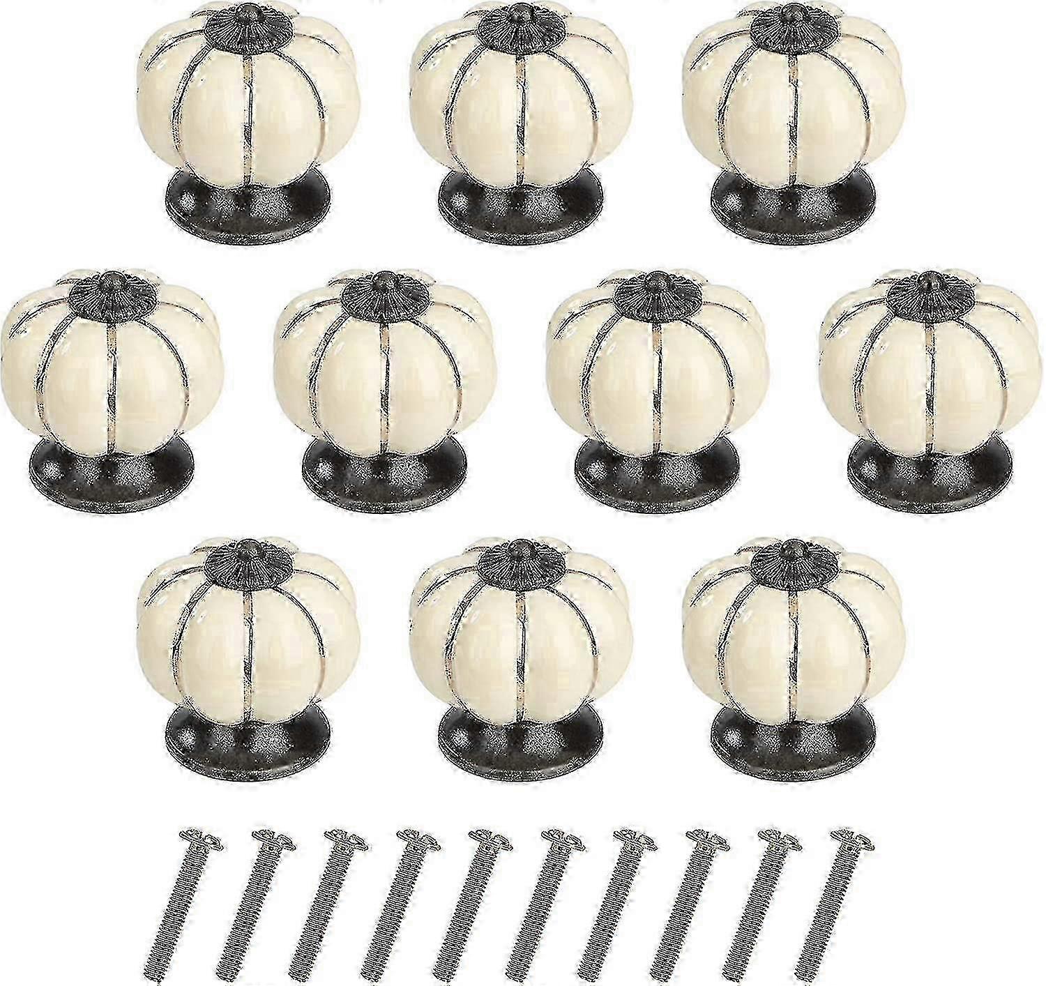 Cabinet Knobs Pumpkin Drawer Knobs Ceramic Furniture Knobs With Alloy Screw For Cupboard Drawer Kitchen 10 Pieces (ivory)