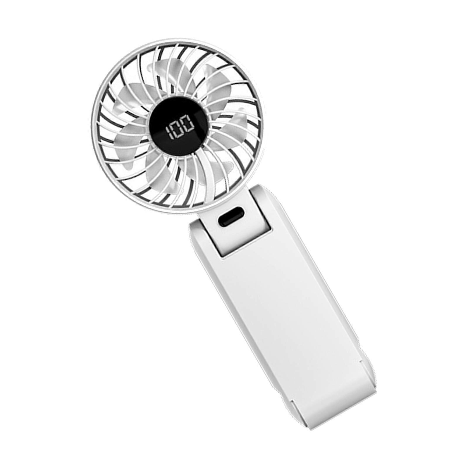 Practical Small Desktop Fan Comfortable LED Display Office Hanging Fan Rechargeable Air Cooling Device Suitable for Home  White