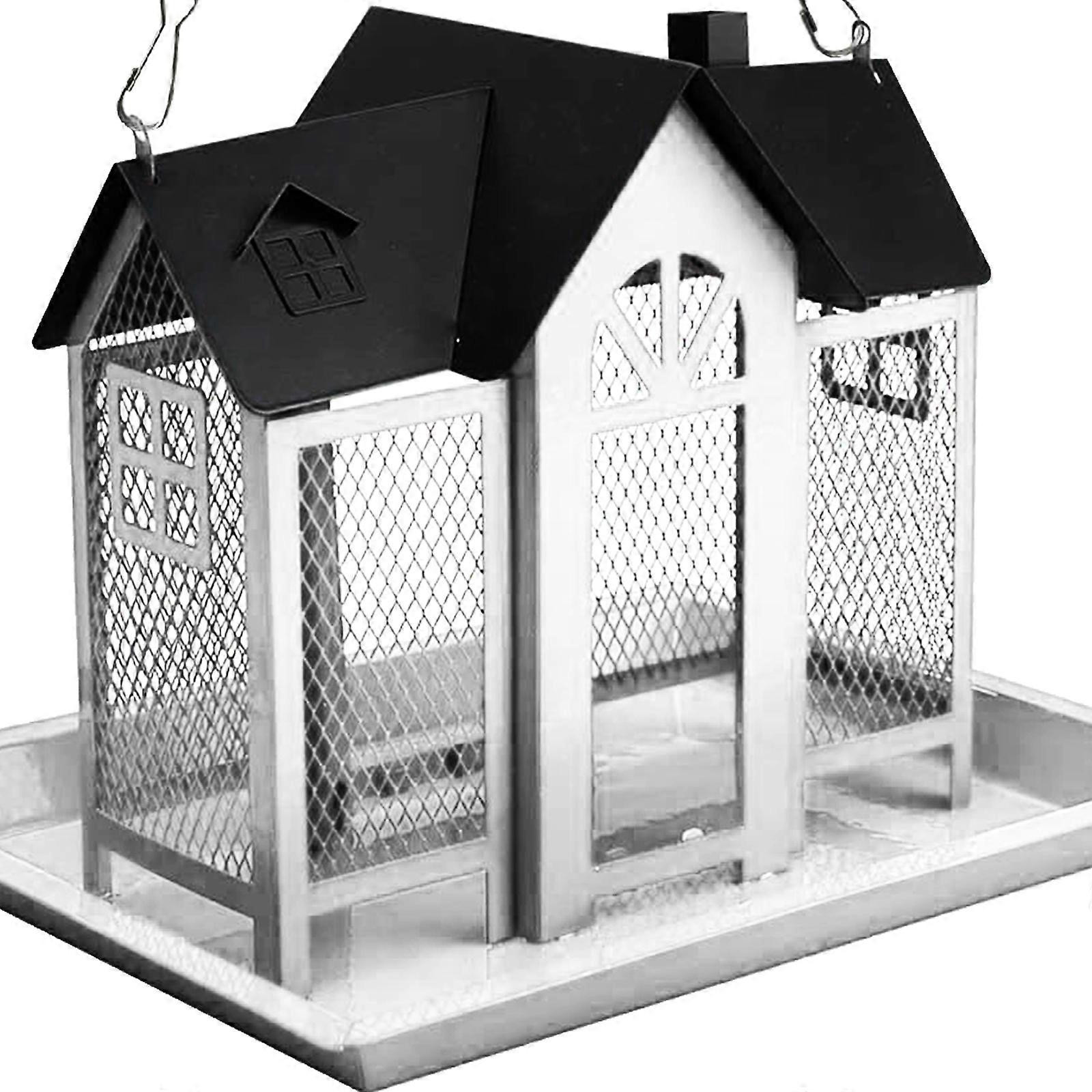 Metal Hanging Bird Feeder With Large Capacity ChewProof Design Level Monitoring For Wild Birds  White