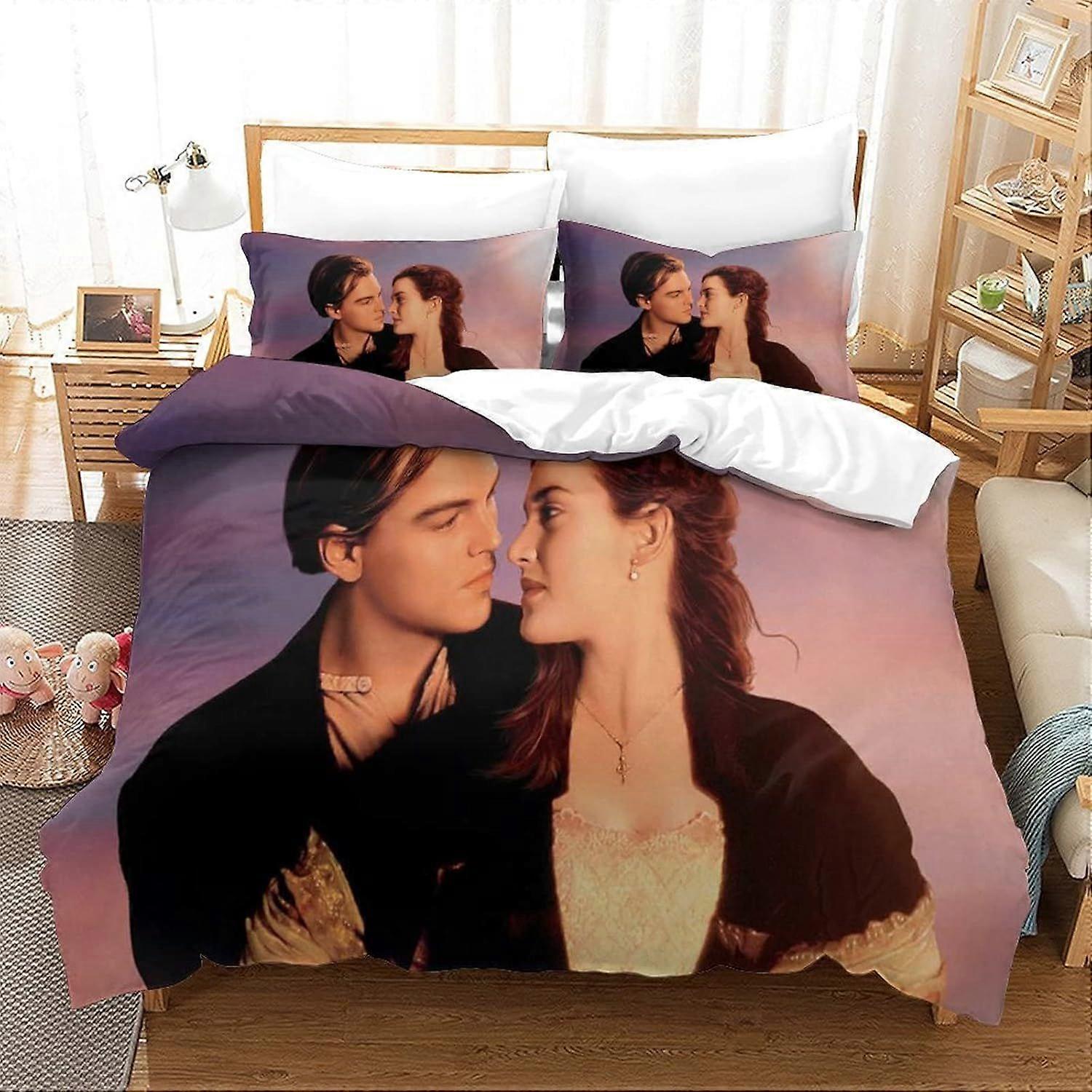 CAYBES جاك وروز تيتانيك لحاف غطاء مجموعة لوكس 3D غطاء لحاف فيلم الفراش المطبوع للفراش ، مجموعة ستوكات فائقة النعومة مع لحاف أكياس الوسادة 