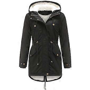 Damjacka med huva, varm vinterparkas, plyschig fleecefodrad, lång, förtjockad, täckt vindjacka, fritid, arbete, dagligt, utomhus, sport, ytterkläder, S-5XL!ZZ45