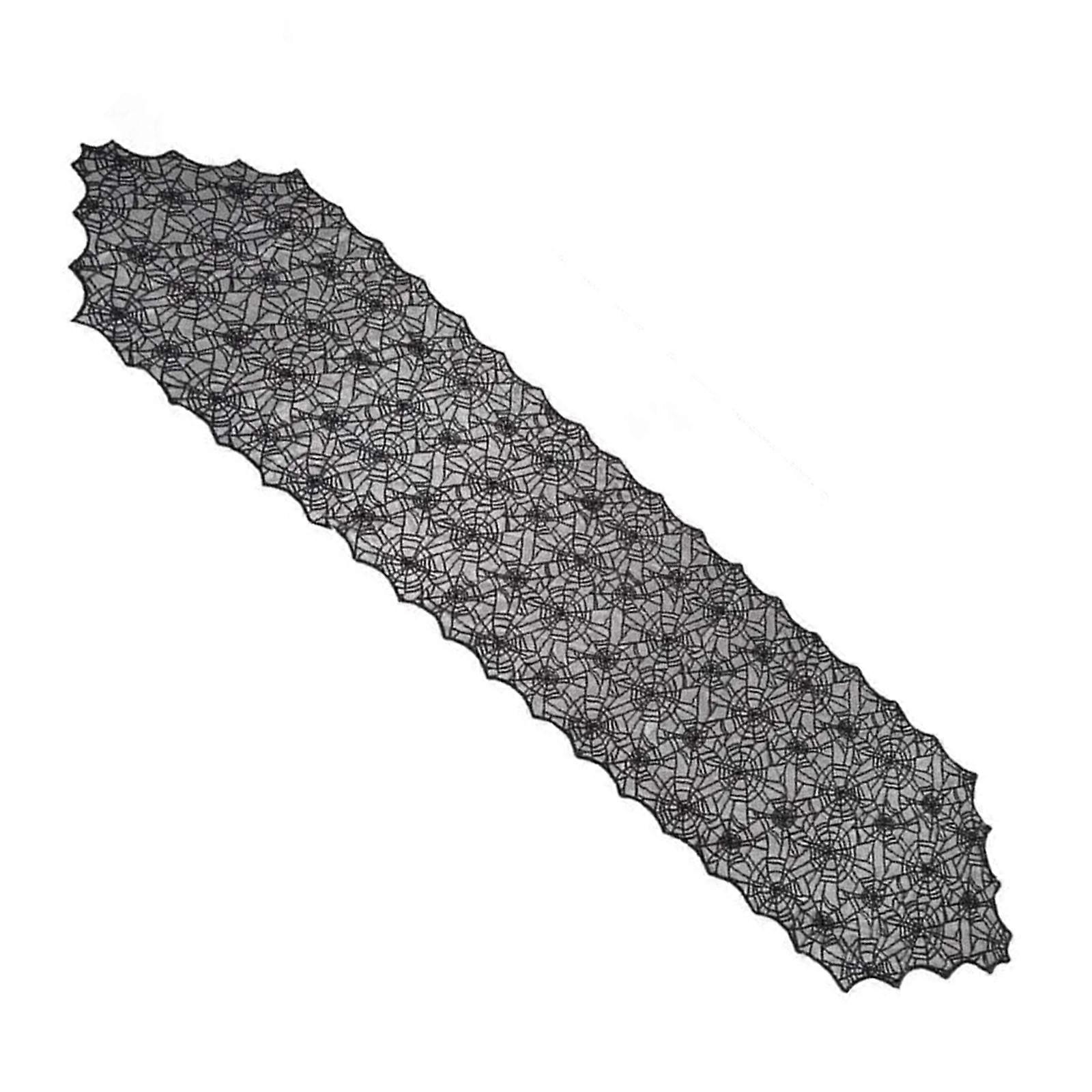 Cobwebs Halloween Tablecloth, Black Laces Waterproofs Runner Table Cover for Thrilling Dinner Table Setting  Black