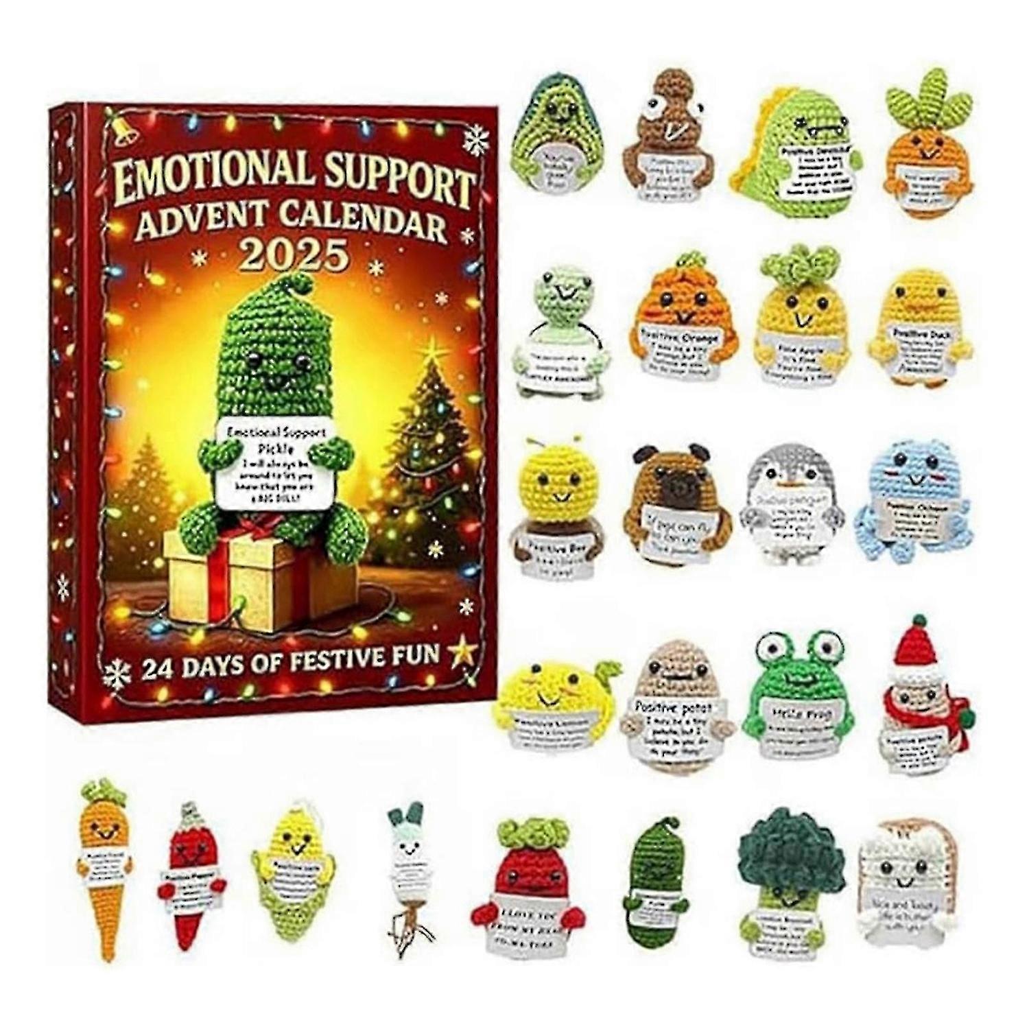 Emotional Support Advent Calendar 2025, 24 Days Christmas Countdown with 24 Acrylic Ornaments, Stress-Relief Companion Set-jc
