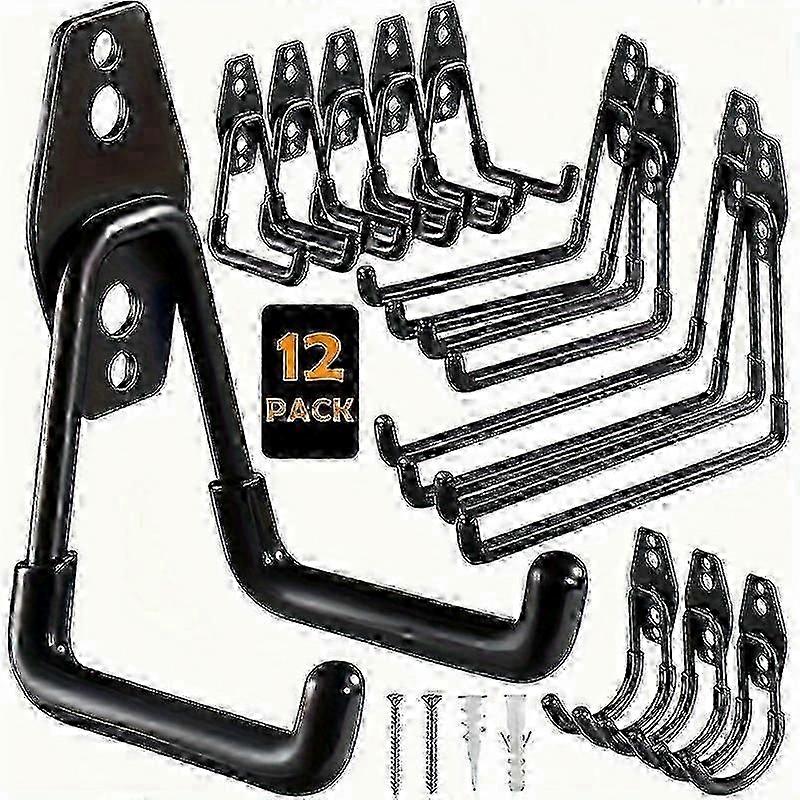 12pcs Heavy Duty Garage Hooks, Utility Steel Garage Storage Hooks, Wall Mount Storage Rack For Organizing Power Tools, Ladders, Bulk Items, Bikes, Rop