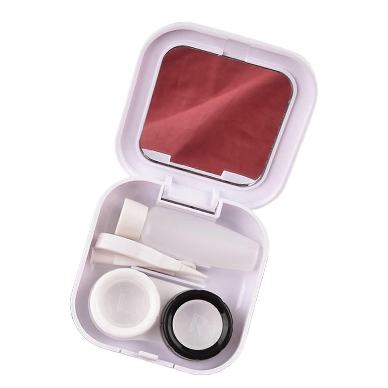 Contact Lens Case with Mirror for Easy Storage Travel Use, White Plastic Container