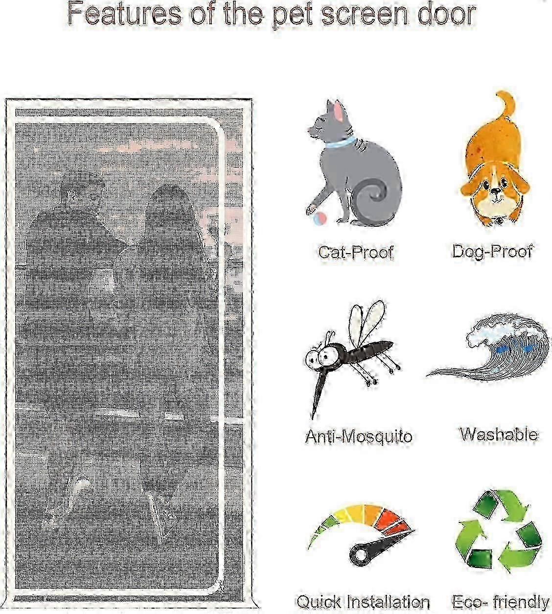 Porta de tela reforçada para gatos, tela resistente à prova de animais de estimação com zíper, branca, evita que os animais fujam