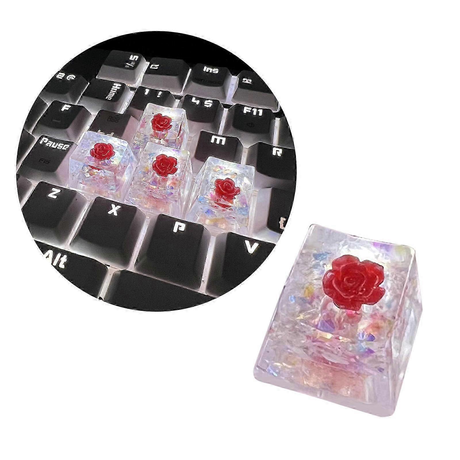 OEM Height Flower Keycap Elegant Resin Camellia Flower Keycaps with Backlights 1PC for Mechanical Keyboard Customization White Red