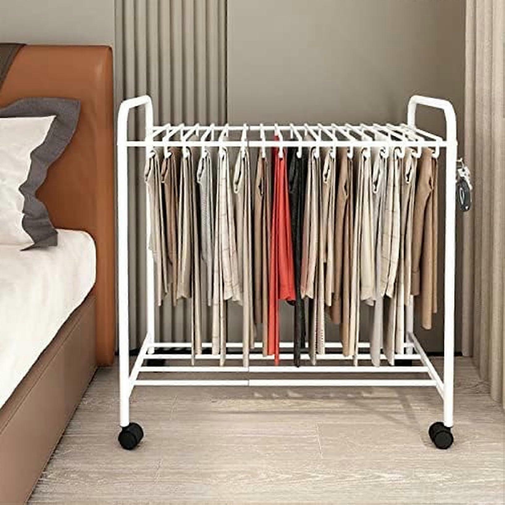 Pants Hangers Rolling Floor Telescopic Trouser Rack with 24 Hangers Space Saving Closet Organizer for Jeans and Skirts White