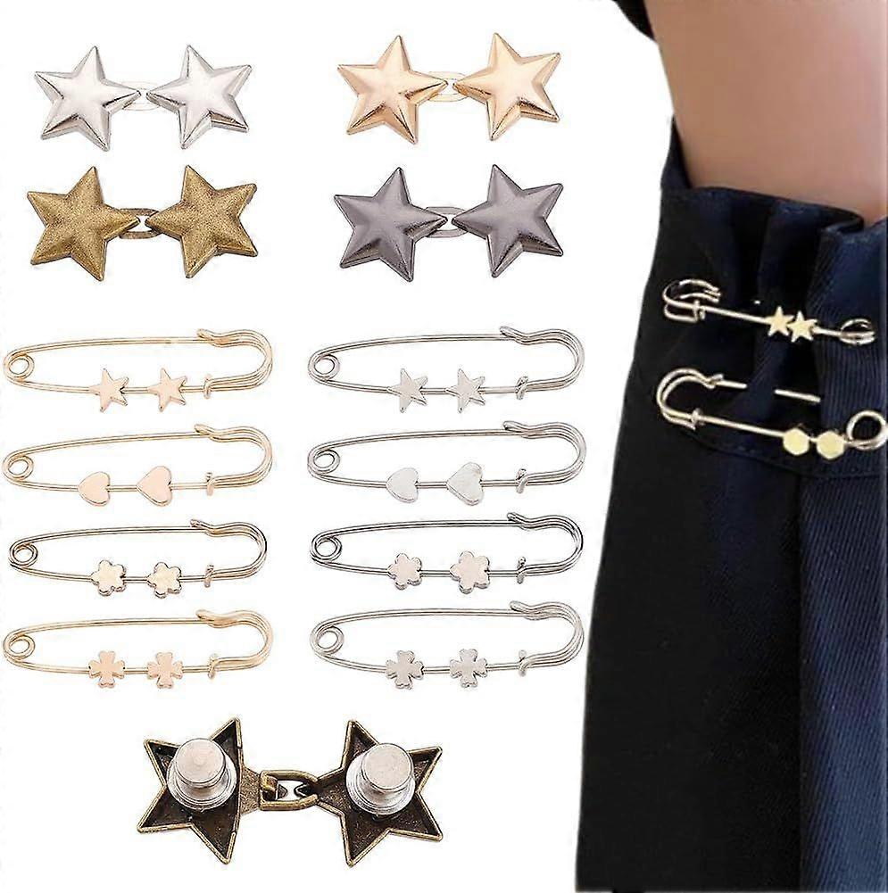 24Pcs Adjustable Star Button Pant Waist Tightener Jean Waist Buckle Extender Adjustable Pant Waists Buckles Alloy Pants Waists Tightener Decorative Bu