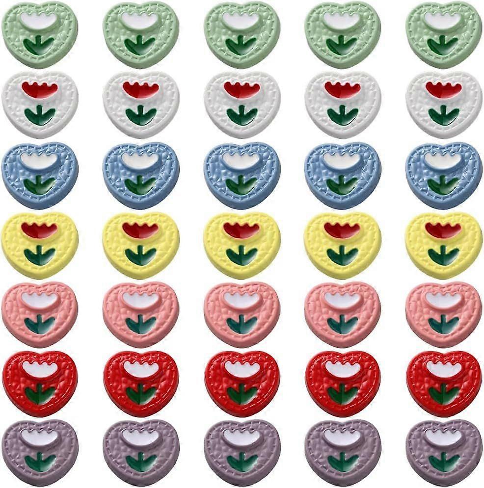 56Pcs Heart Shaped Floral Buttons Set Resin Flower Pattern Colorful Cute Cartoon Decorative Repalcement Shank Button for Sewing Making Clothes Sweater