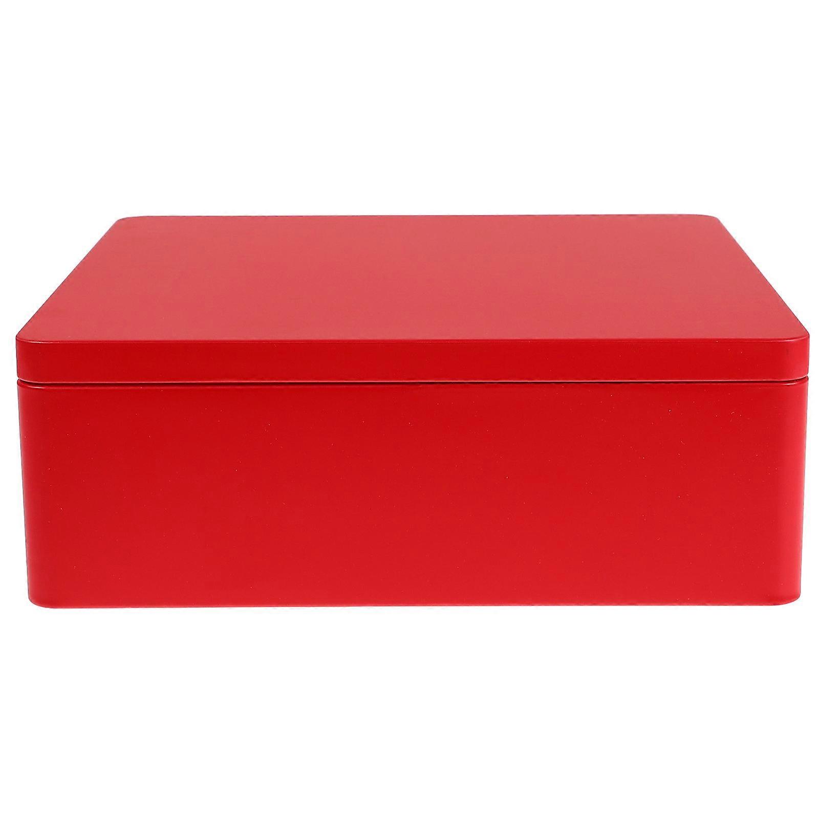 Iron Box for Storage with One Empty Square Candy Tin Container Red