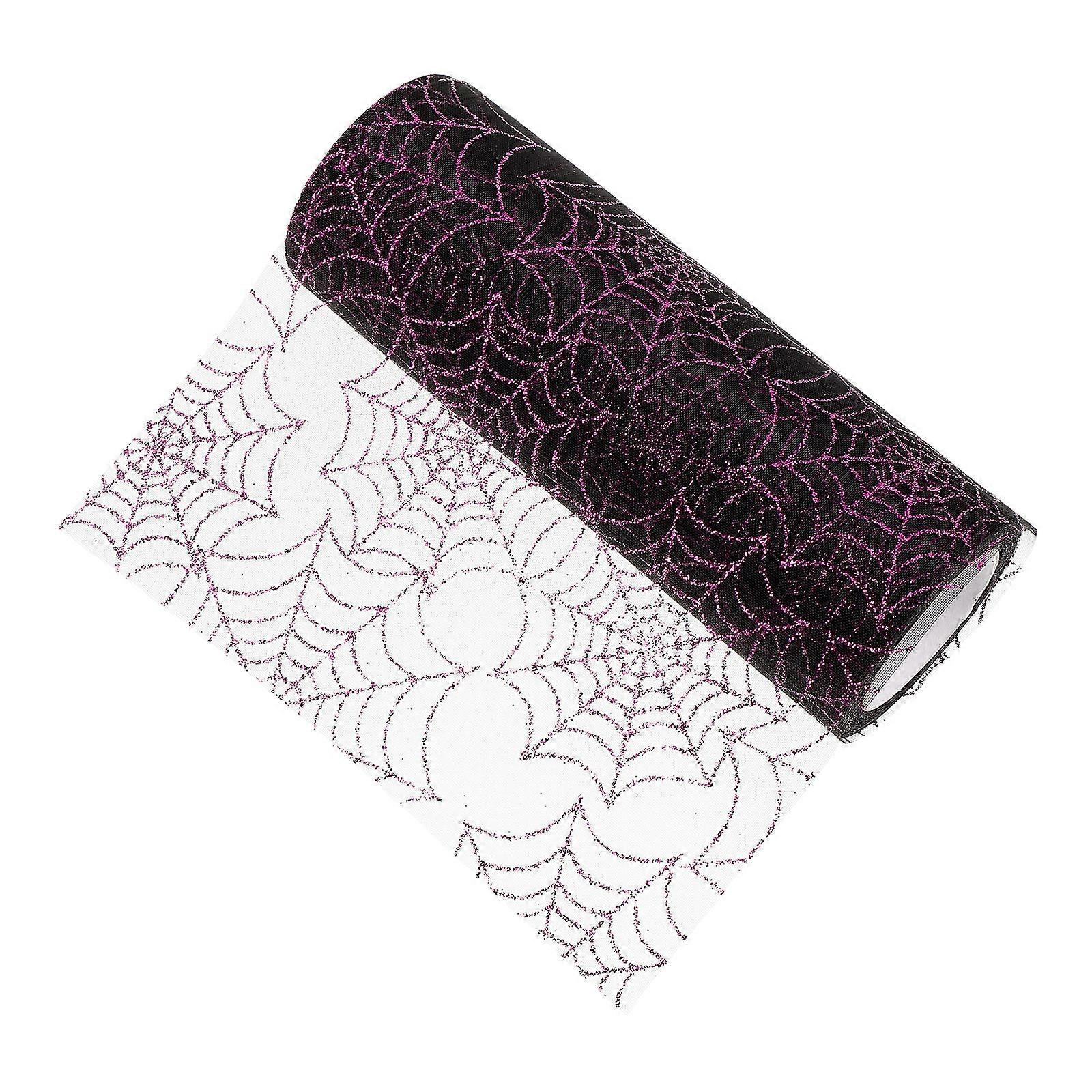 Craft Making Halloween Gift Wrapping Mesh Ribbon Roll In Black Spider Web Design 1Roll