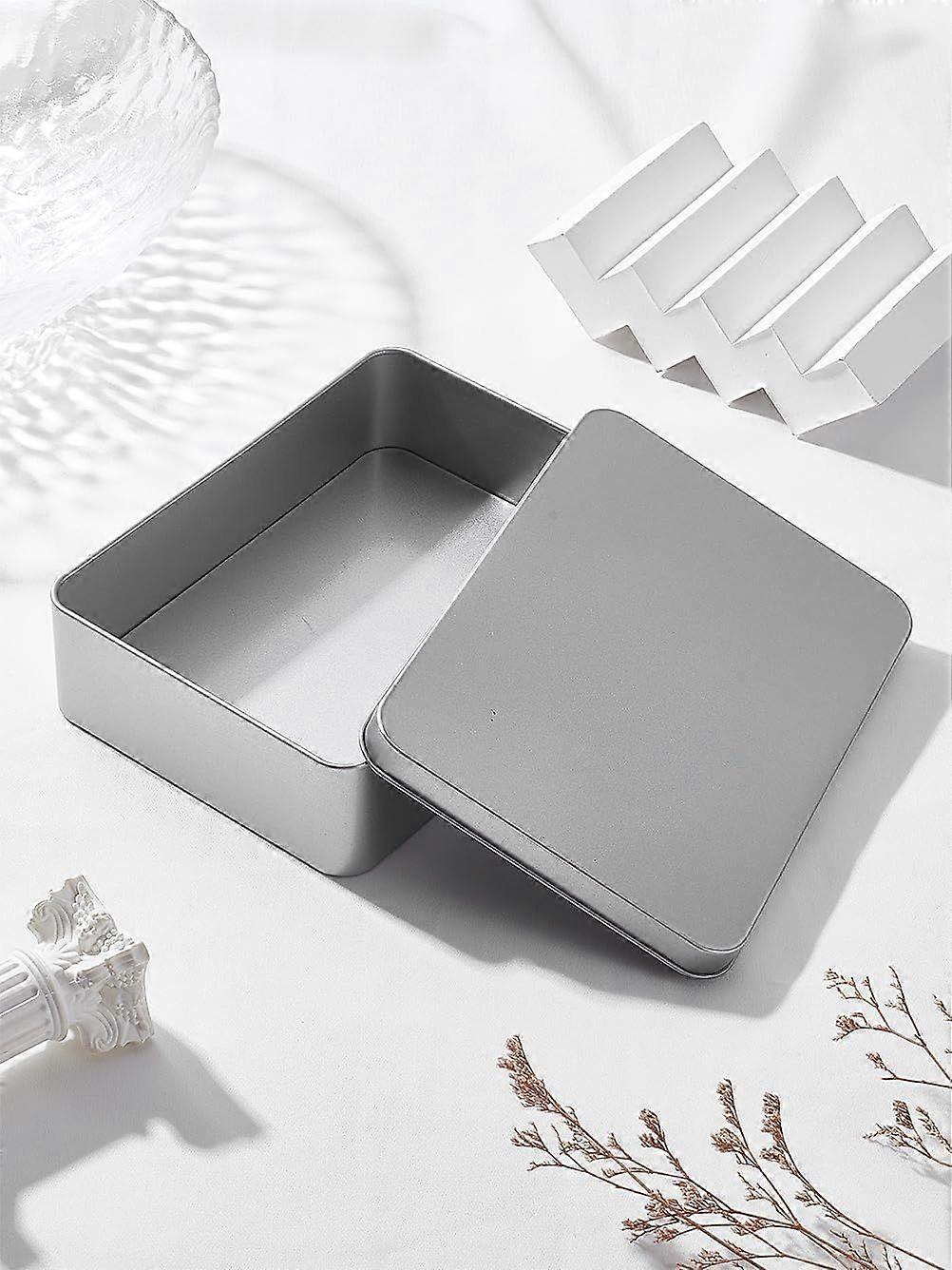 1Pcs Rectangular Empty Tinplate Boxes Aluminium Tin Cans with Slip-on Lids Matte Silver Color Portable Box Containers for DIY Spices Tea Candy Party F