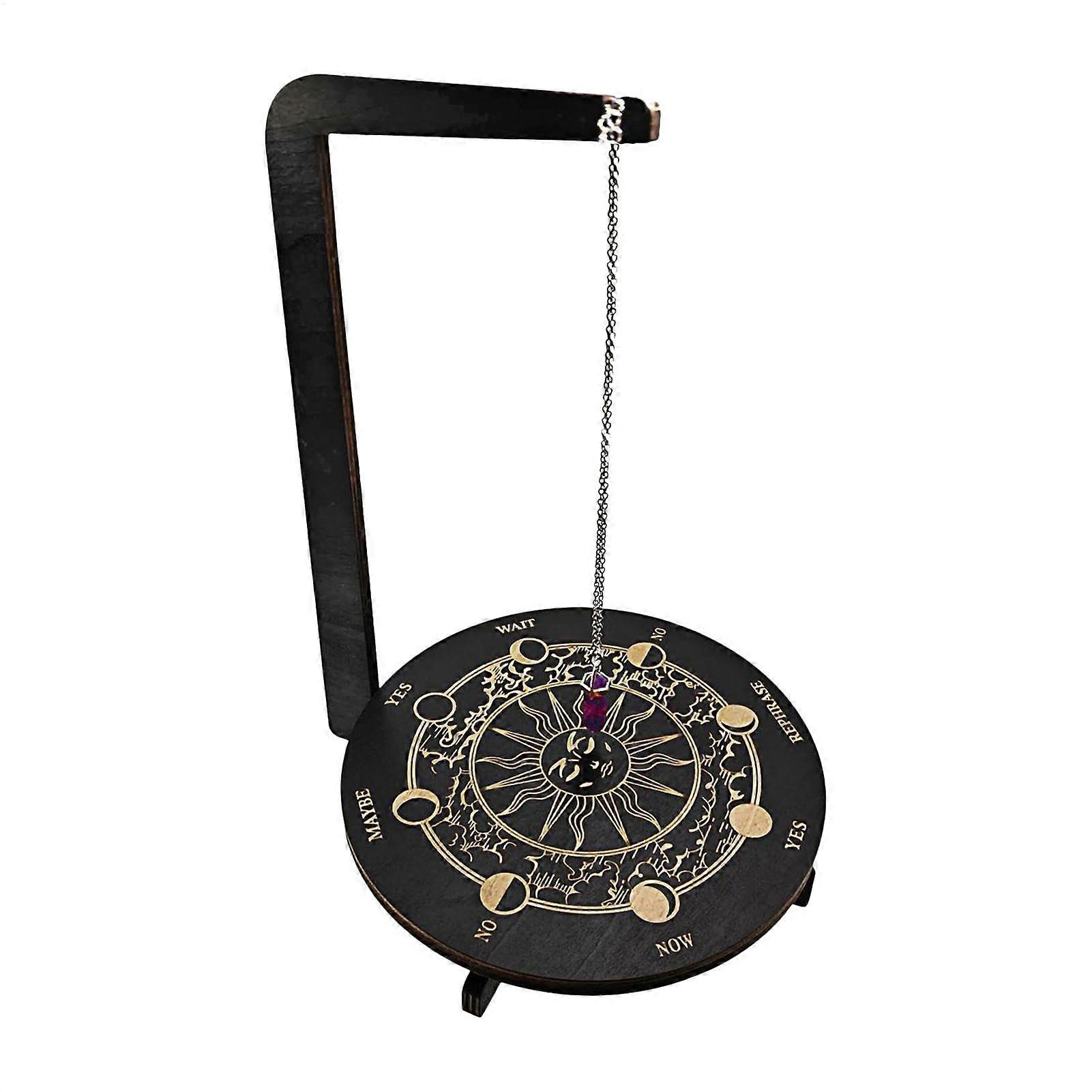Pendulum Display Stand Wooden Witchcraft Holder with Astrolabe Design for Crystals and Divination