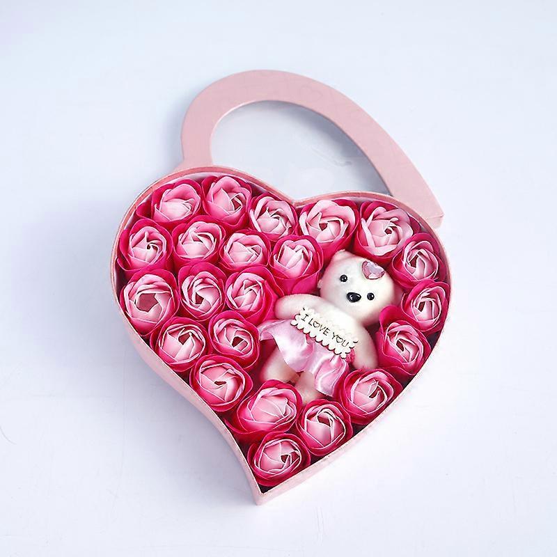 22 Flowers Soap Flower Gift Rose Box Valentines Day Gift Bears Bouquet Wedding Decoration Gift Festival Heart-shaped Box
