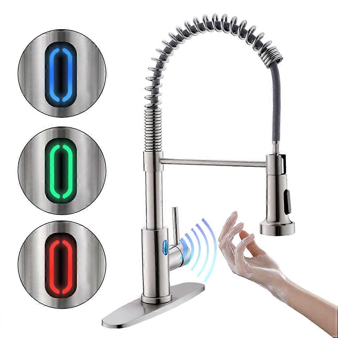 Touchless Kitchen Faucet with Pull Down Sprayer, Motion Sensor, LED Temperature, Brushed Nickel