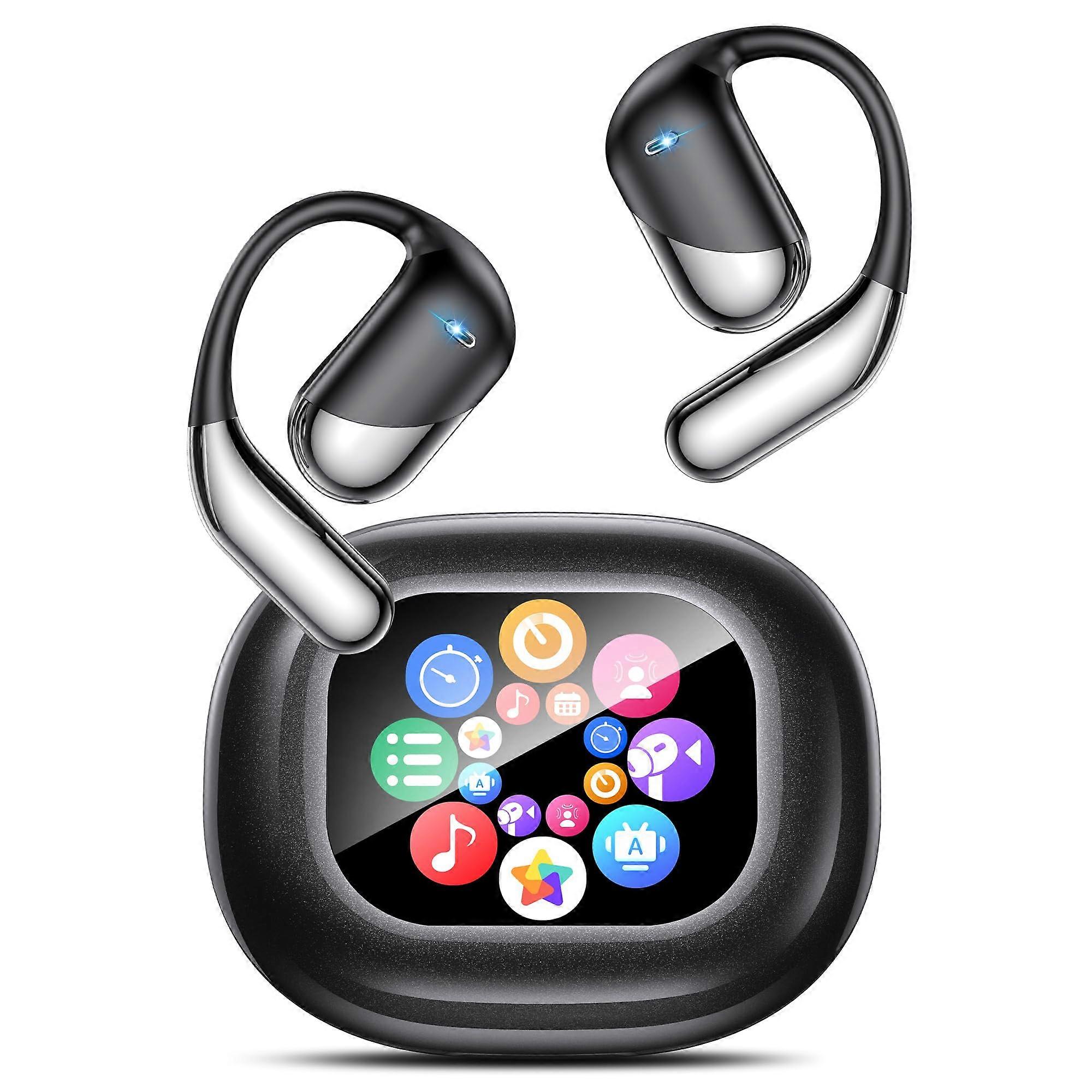 AI Translation Earbuds with RealTime 144 Languages, Bluetooth 5.4 OpenEar, LCD Touch, Diamond Black