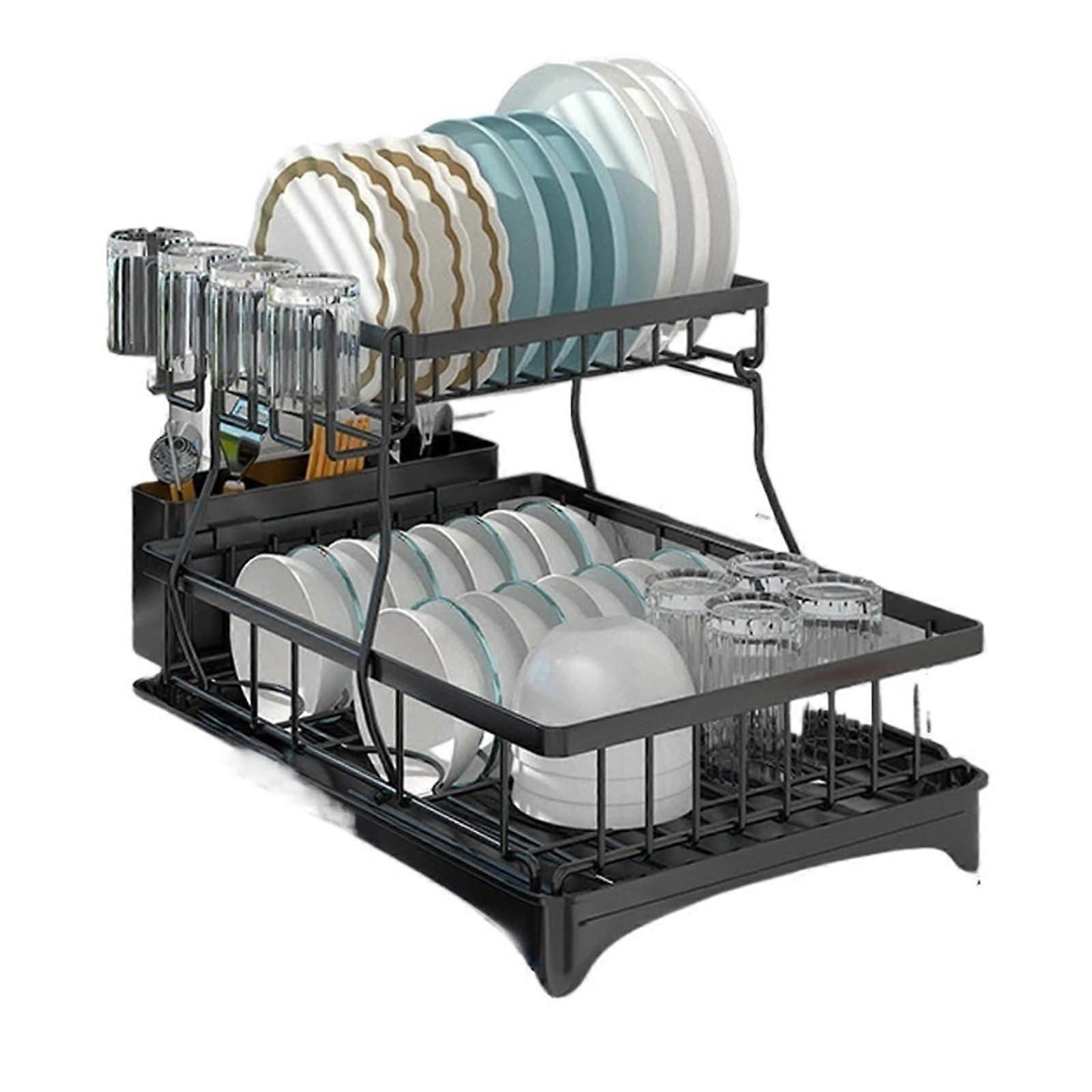 Kitchen Pull Out Basket Two Tier Cabinet Organizer Rack for Non Perforated Folding Cabinets Black