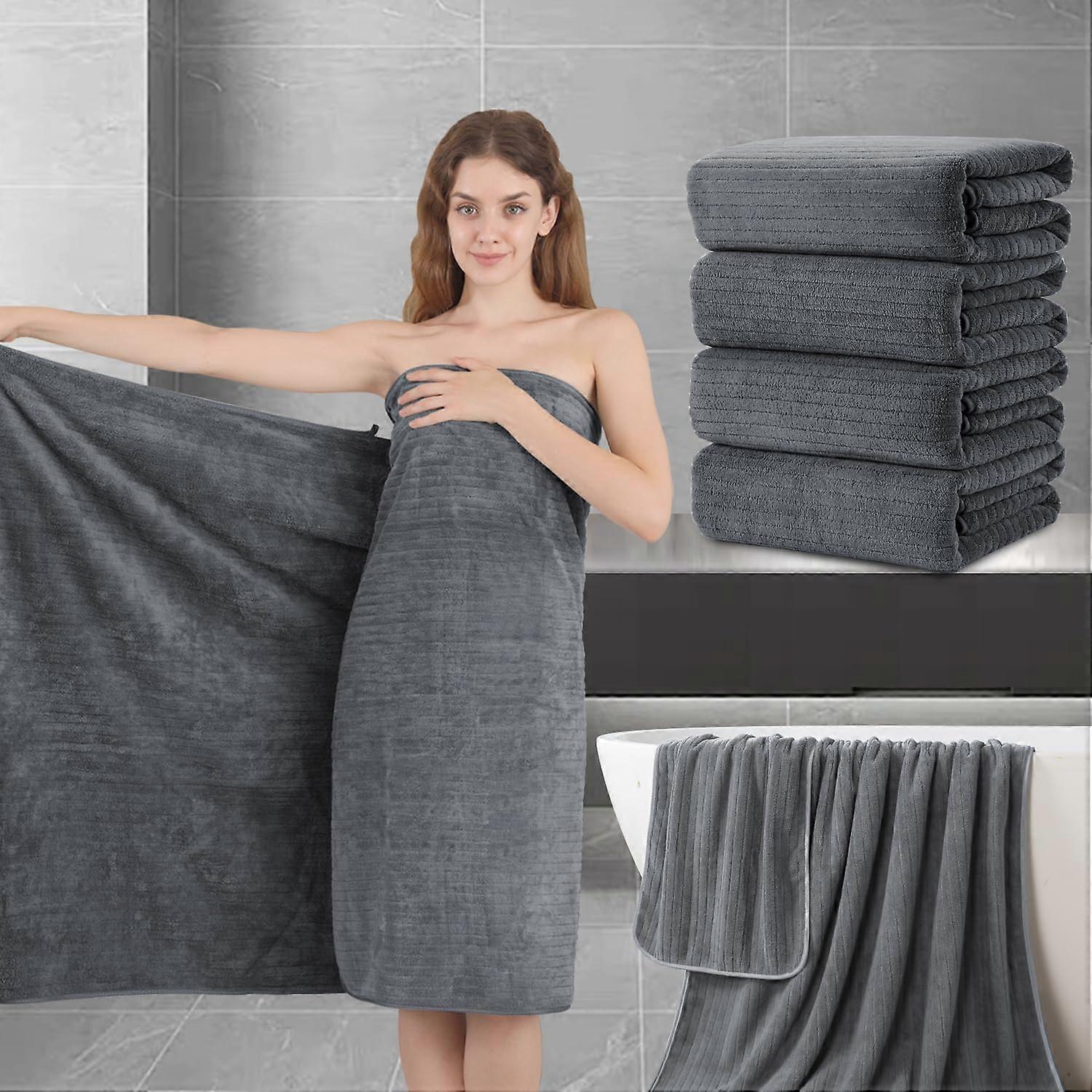 Bath Sheet Set of 4 Extra Large 35'x70' Oversized Ultra Soft Microfiber Quick Dry Towels Grey
