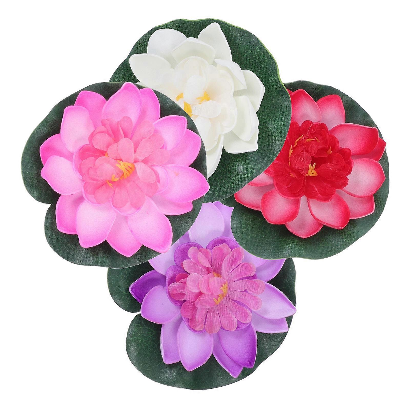 Artificial Lotus Flower Floating Simulation Lotus for Water Garden 4Pcs