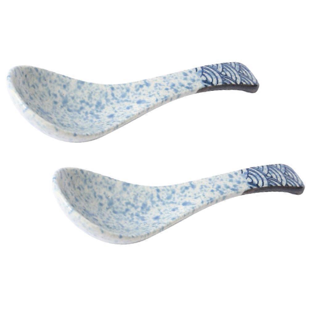 Household Blue Ceramic Soup Spoon Multi-Function 2Pcs Food Supply