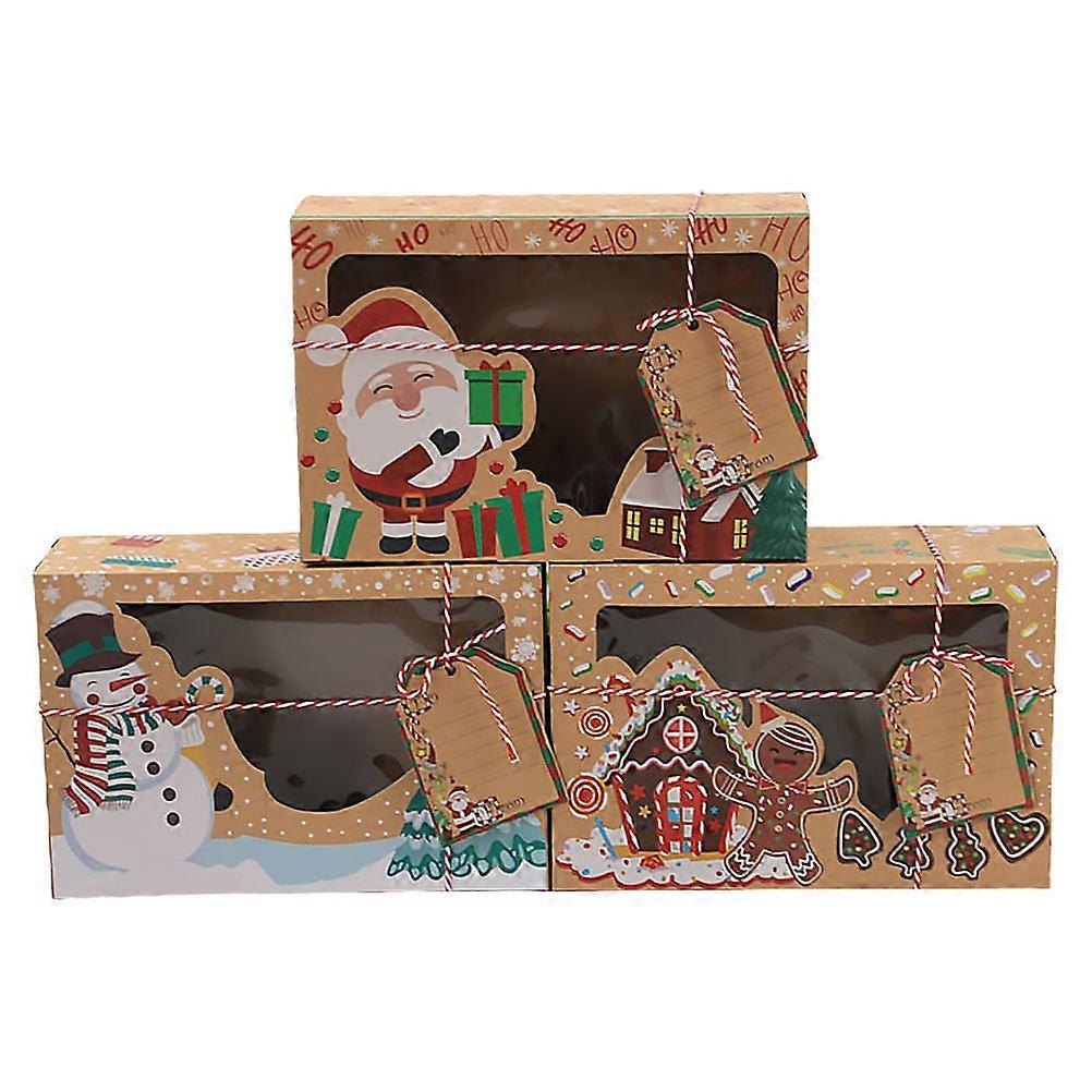Christmas Kraft Paper Candy Boxes for Gift Storage 3Pcs Set