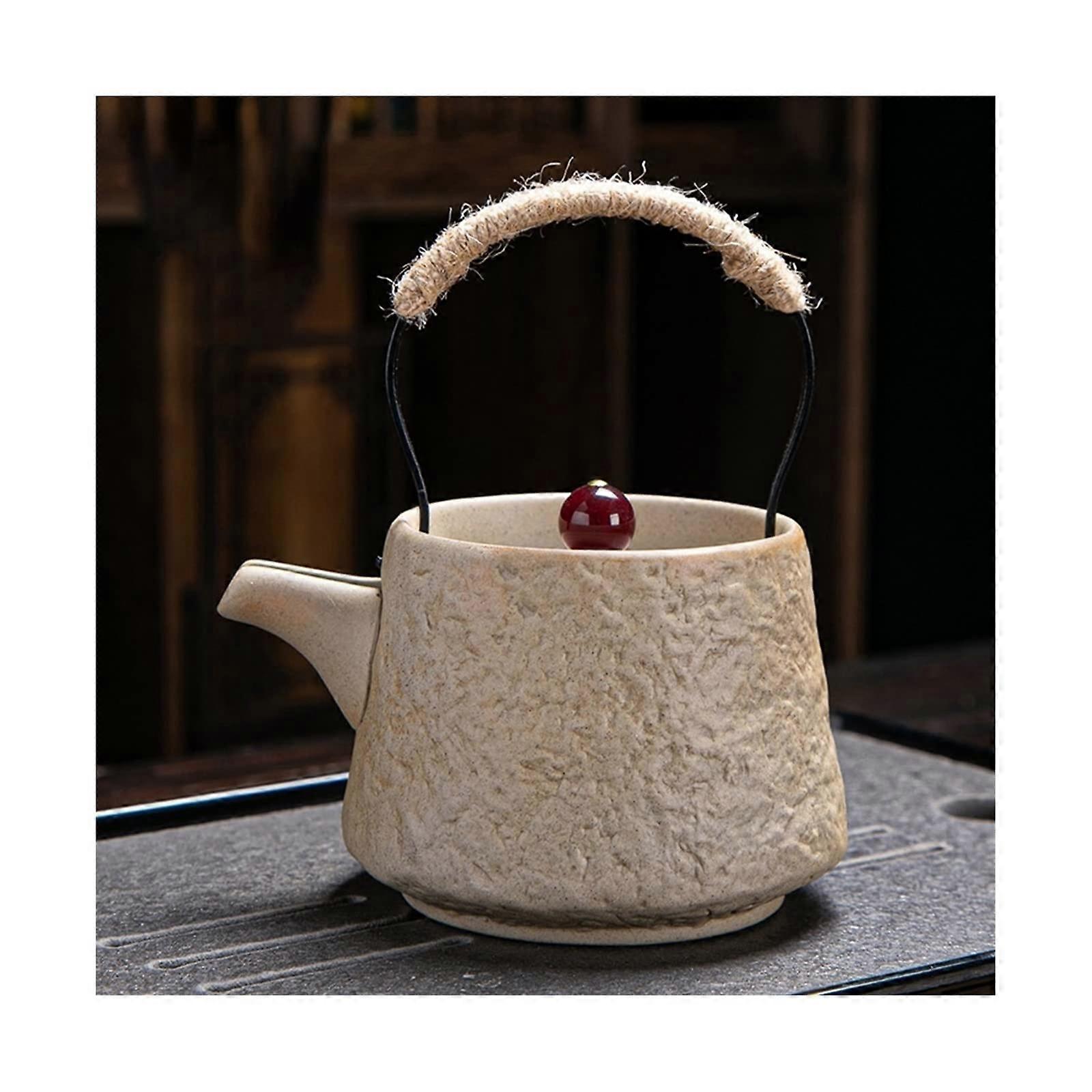 Ceramic Teapot 200ml Grey Stoneware Kung Fu Tea Set with Handle for Loose Leaf MultiPurpose Brewing