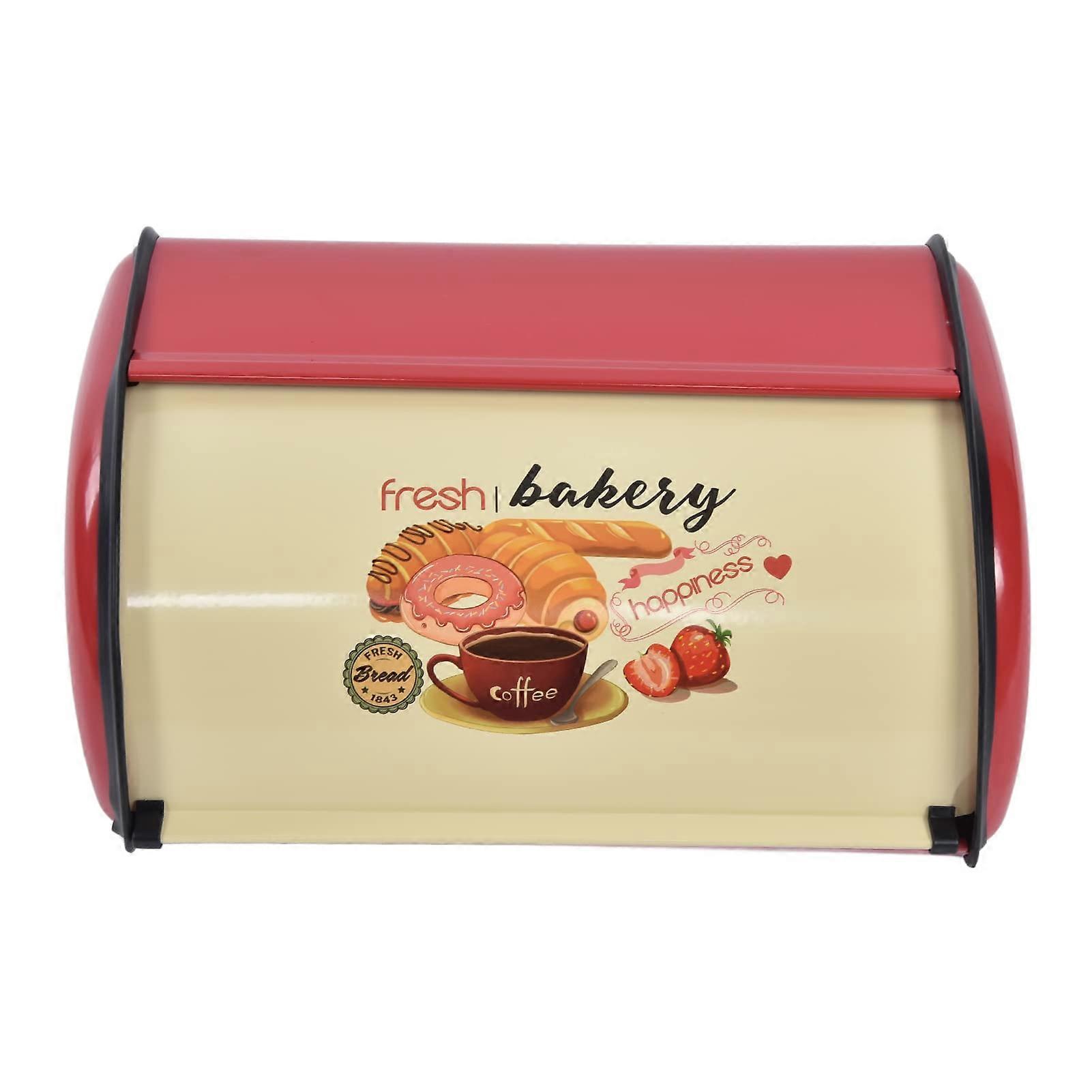 Stainless Steel Bread Box with Roll Up Lid, Large Capacity Kitchen Bread Storage Bin Red