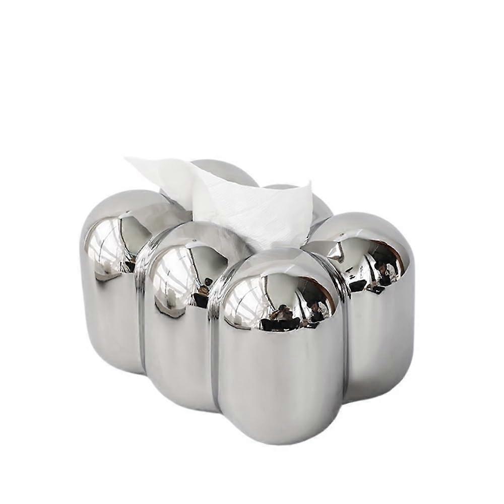 Silver Ceramic Tissue Box Cover for Living Room Coffee Table, Elegant Rectangular Decorative Holder