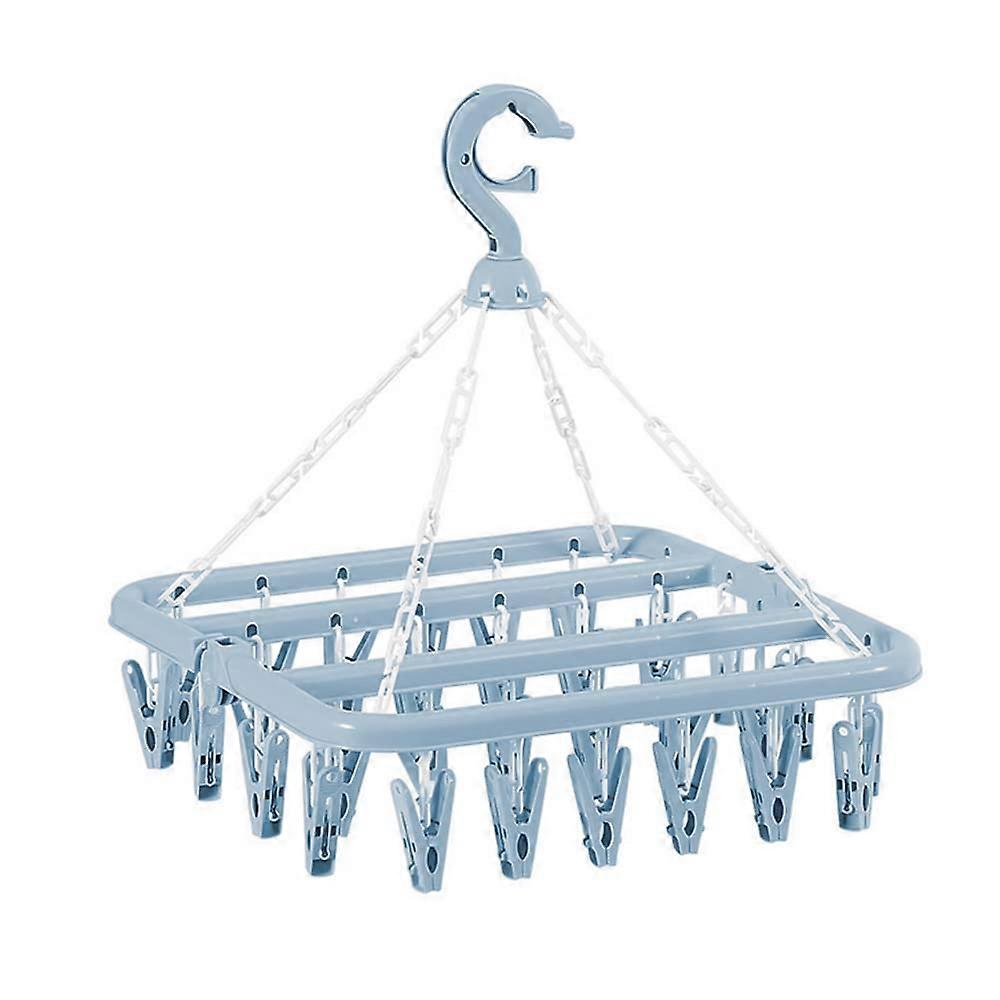 Laundry Drying Rack Foldable with 32 Clips Clothes Hanger Adjustable Hook Scandinavian Blue