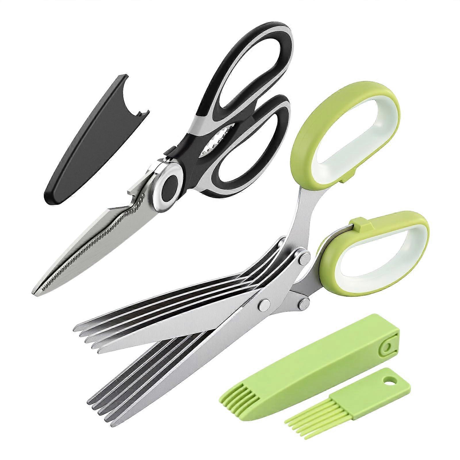 Kitchen Shears Set HeavyDuty Stainless Steel with Protective Sheath and Soft Grip, 2 Pack