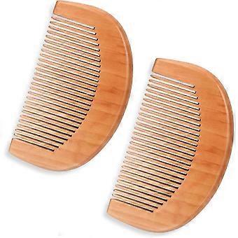 Lot de 2 mini-peignes en bois de pêcher naturel - Peigne démêlant antistatique à dents fines pour femmes et hommes