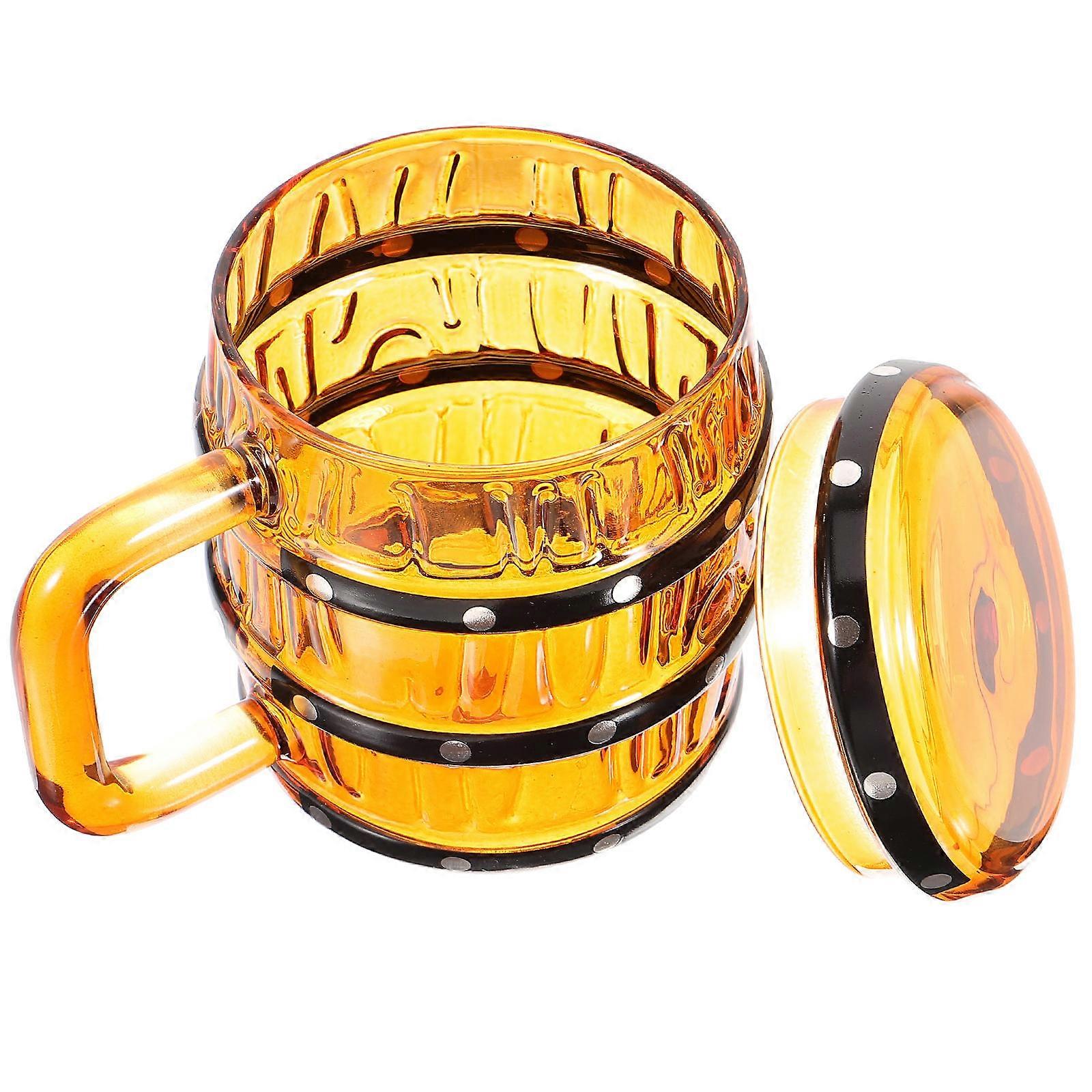 Handheld Beer Mug for Drinking Use Brown Glass Cup with Lid