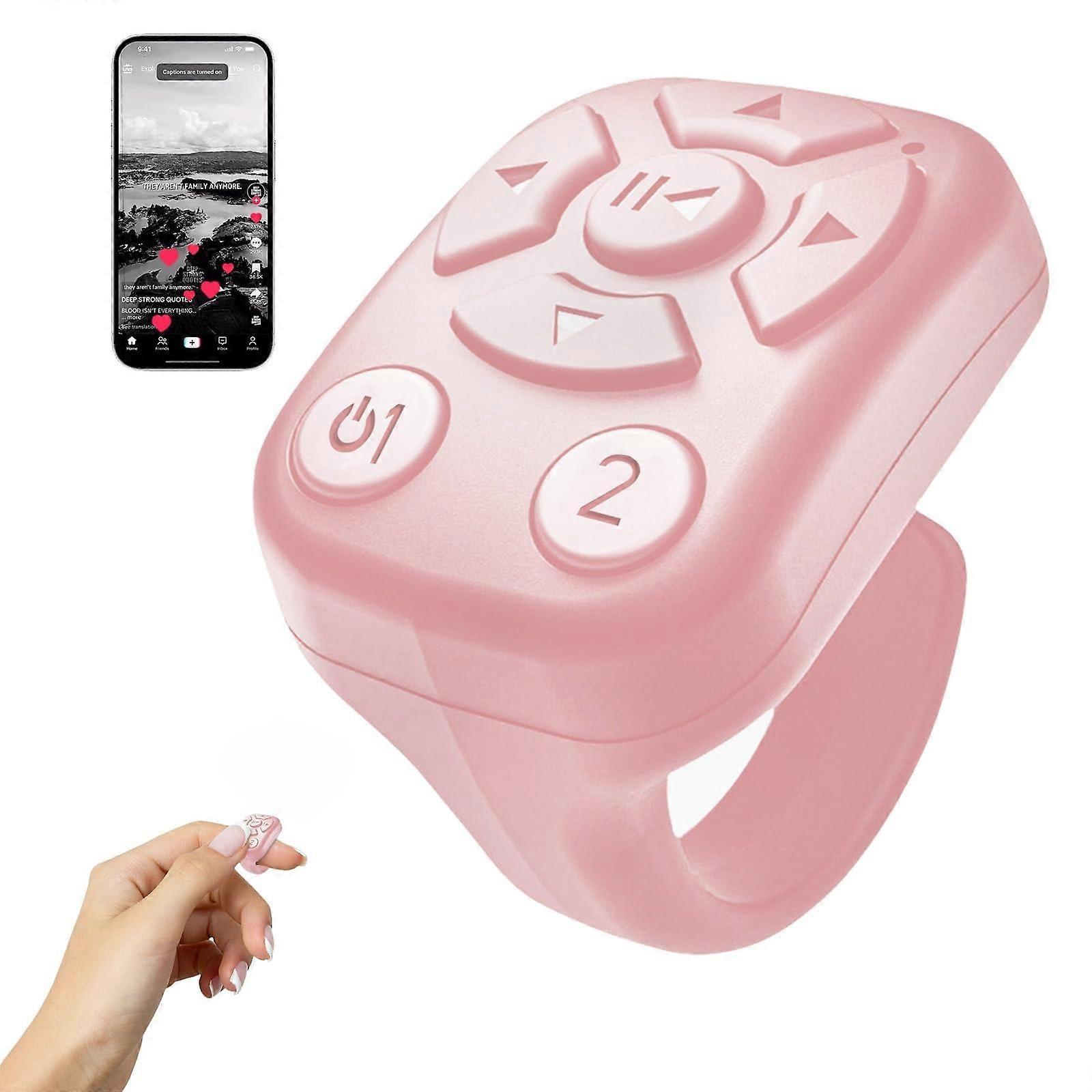 Bluetooth Camera Remote with Fingertip Control and Scrolling Ring for TikTok, iPhone, Android  Pink