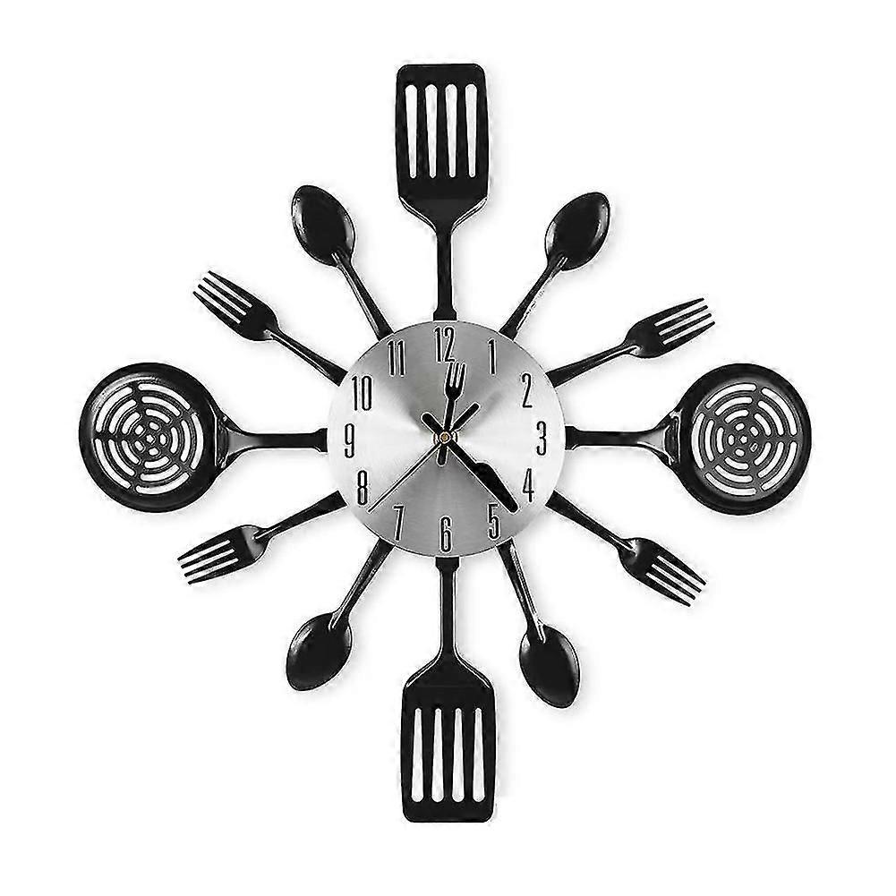 Relógios de parede de cozinha grandes de 16 polegadas com colheres e garfos, 3d Tableware Wall Clock Room Home Decoratio