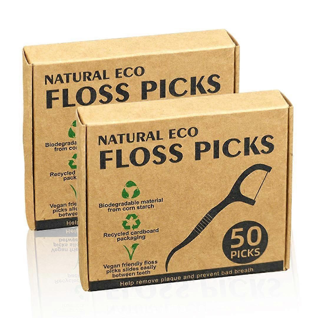 Bamboo Floss Picks 100 Count Biodegradable Eco Friendly with Compostable Handle and Pick Tip
