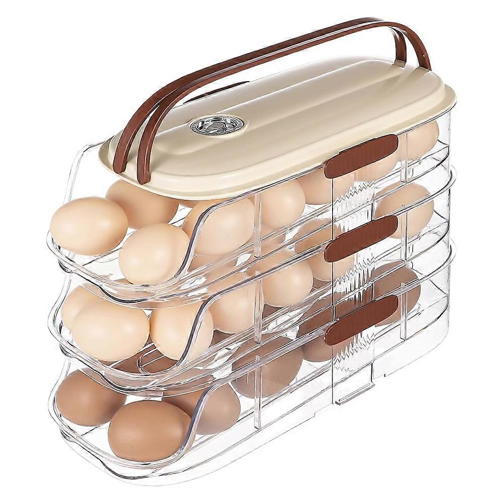 3-Tier Double Row Auto Rolling Egg Storage Container Plastic Stackable Refrigerator Eggs Organizer Box
