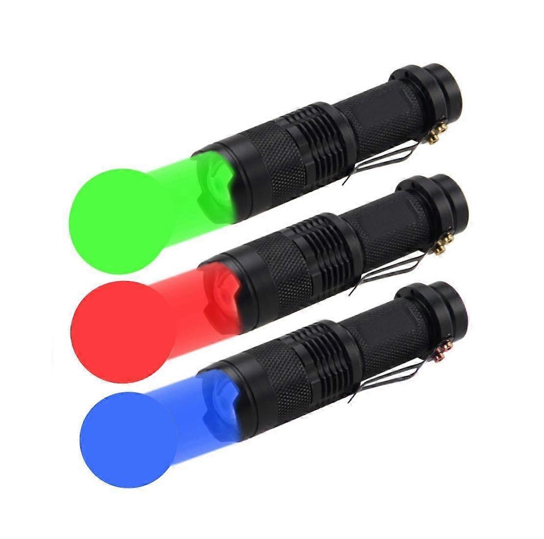 Mini LED Flashlight 3 Pack, Red Green Blue 3