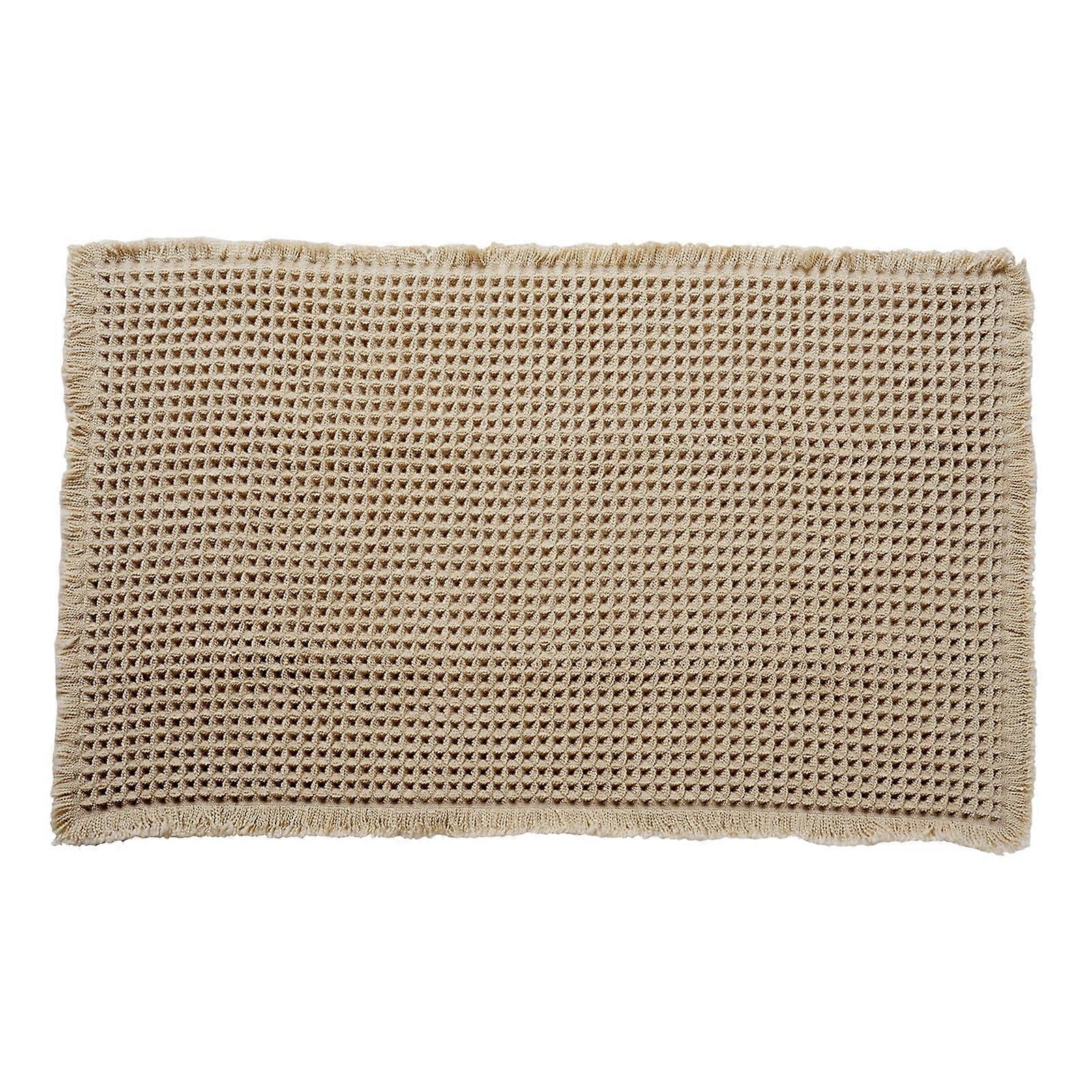 Bath Mat Memory Foam, Waffle Texture Tassel Trim Quick-Drying Anti-Slip